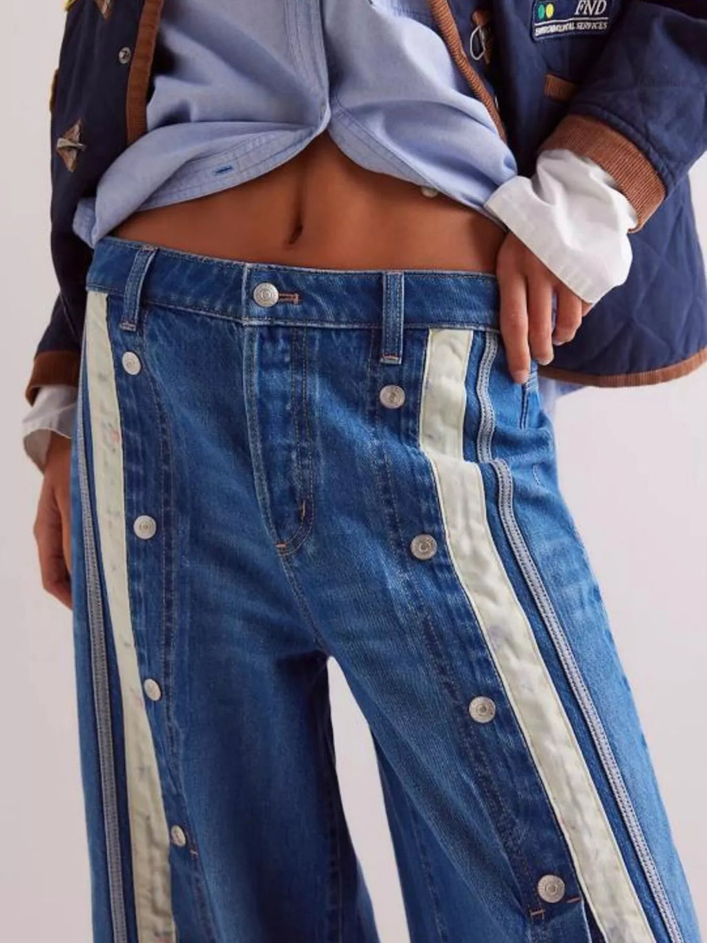 Wide-Leg Side Snap Button Jeans - Lilixa.store