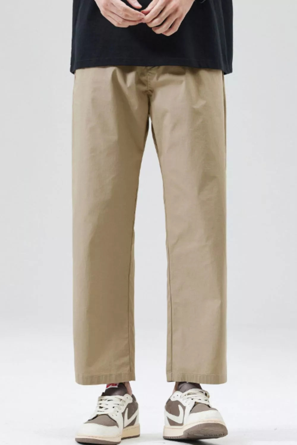 Men's Full Size Casual Loose Fit Cropped Pants Plus Size in Khaki