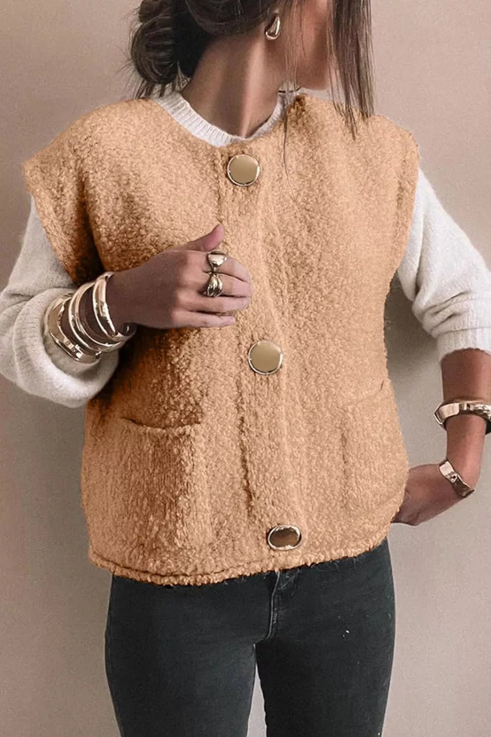 Fleece Button-Down Vest Coat - Lilixa.store