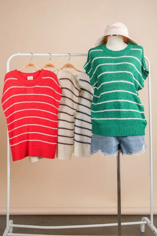 VERY J Striped Knit Sweater Vest Top, view 6