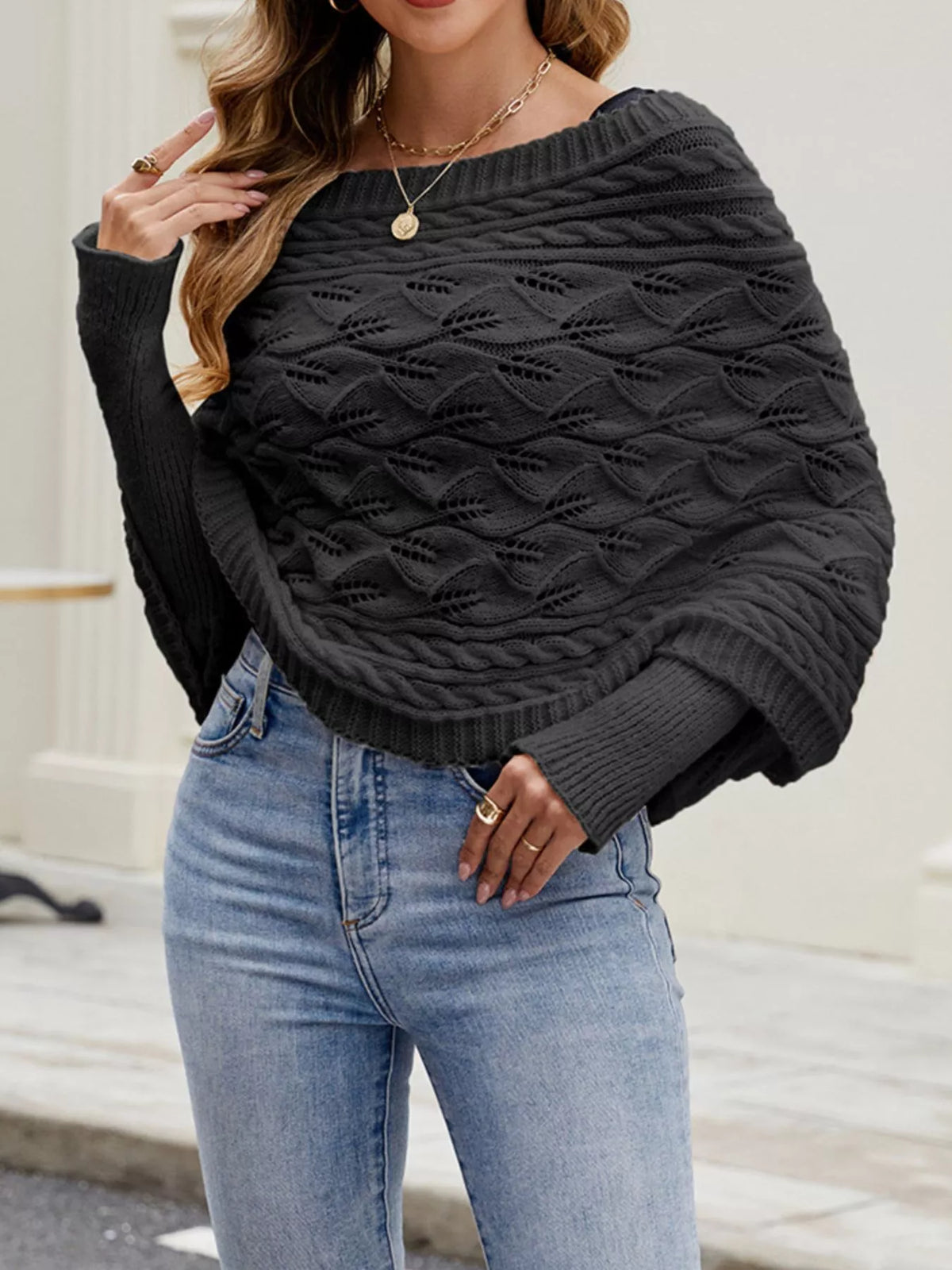 Cable Knit Batwing Sleeve Sweater - Lilixa.store