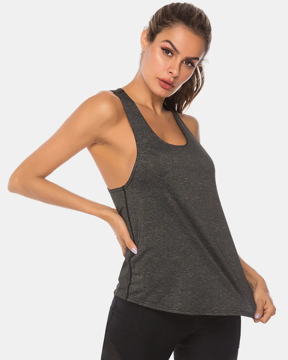 Full Size Scoop Neck Wide Strap Active Tank - Lilixa.store