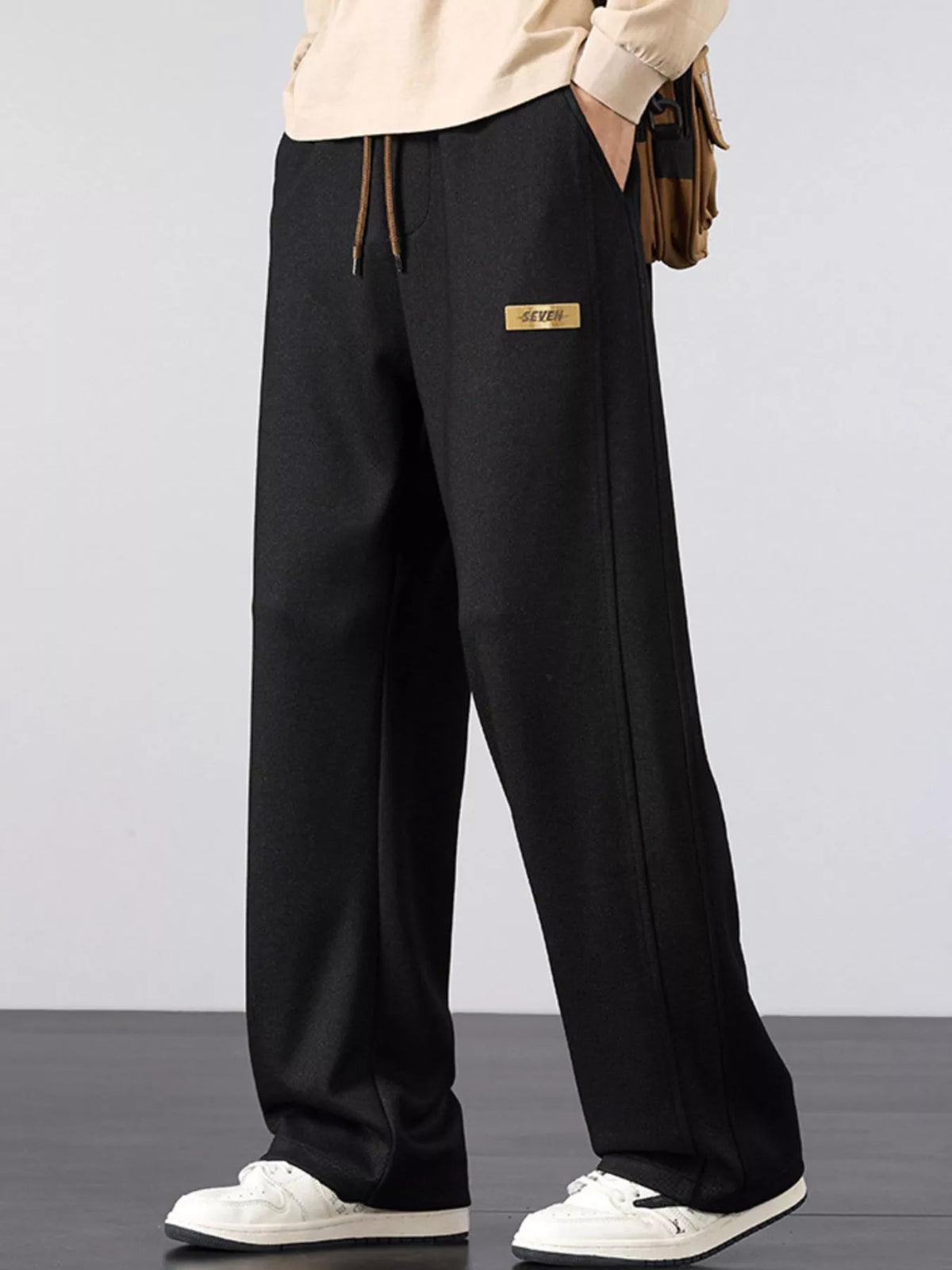 Men's Plus Size Casual Loose Fit Drawstring Pants in Black