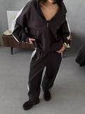 Contrast Side Stripe Zip Up Top and Pants Set - Lilixa.store