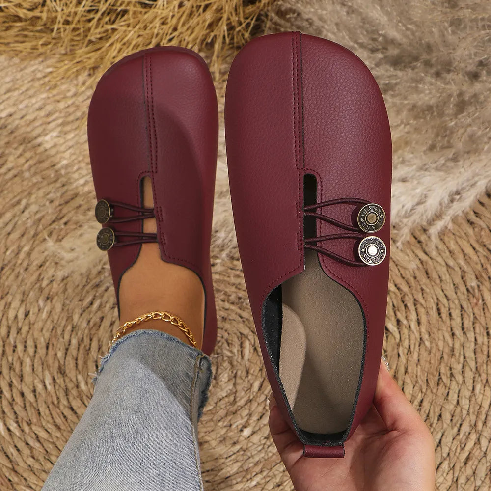 Round Toe Flat Slip-Ons in Burgundy