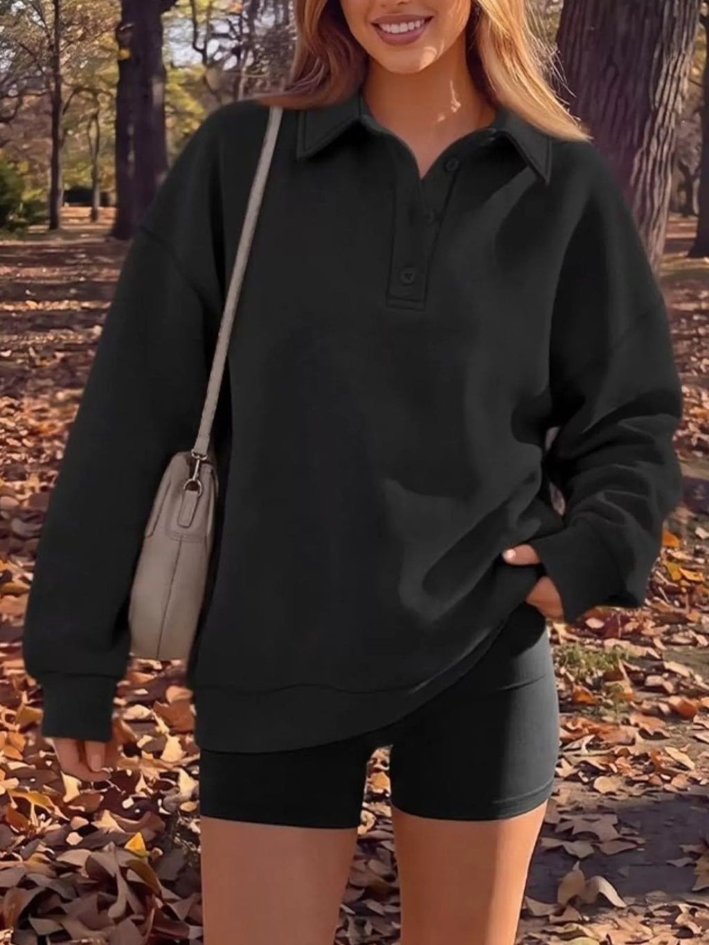 Button Detail Dropped Shoulder Sweatshirt - Lilixa.store