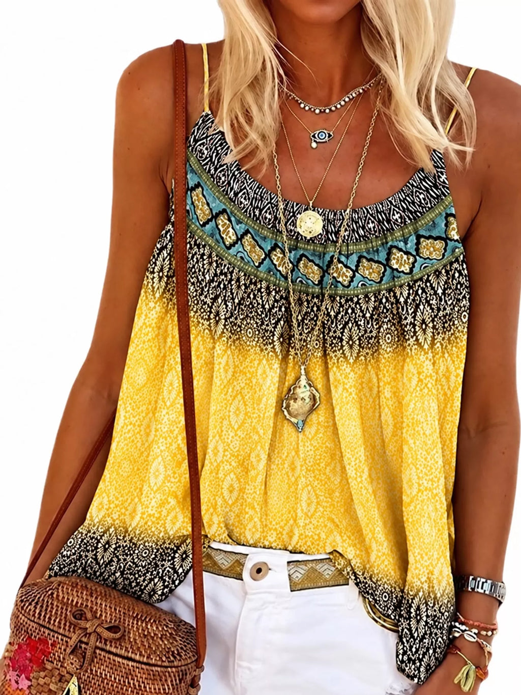 Full Size Printed Scoop Neck Cami Plus Size, view 5