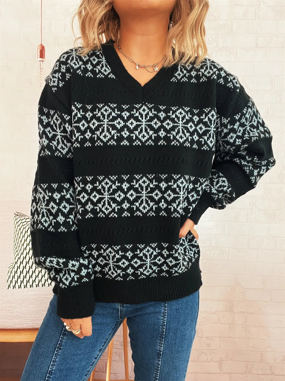 Contrast Ribbed hem Long Sleeve Sweater - Lilixa.store