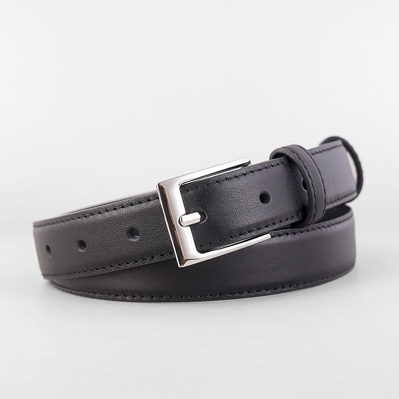 Classic Leather Skinny Belt with Silver Buckle - Lilixa.store
