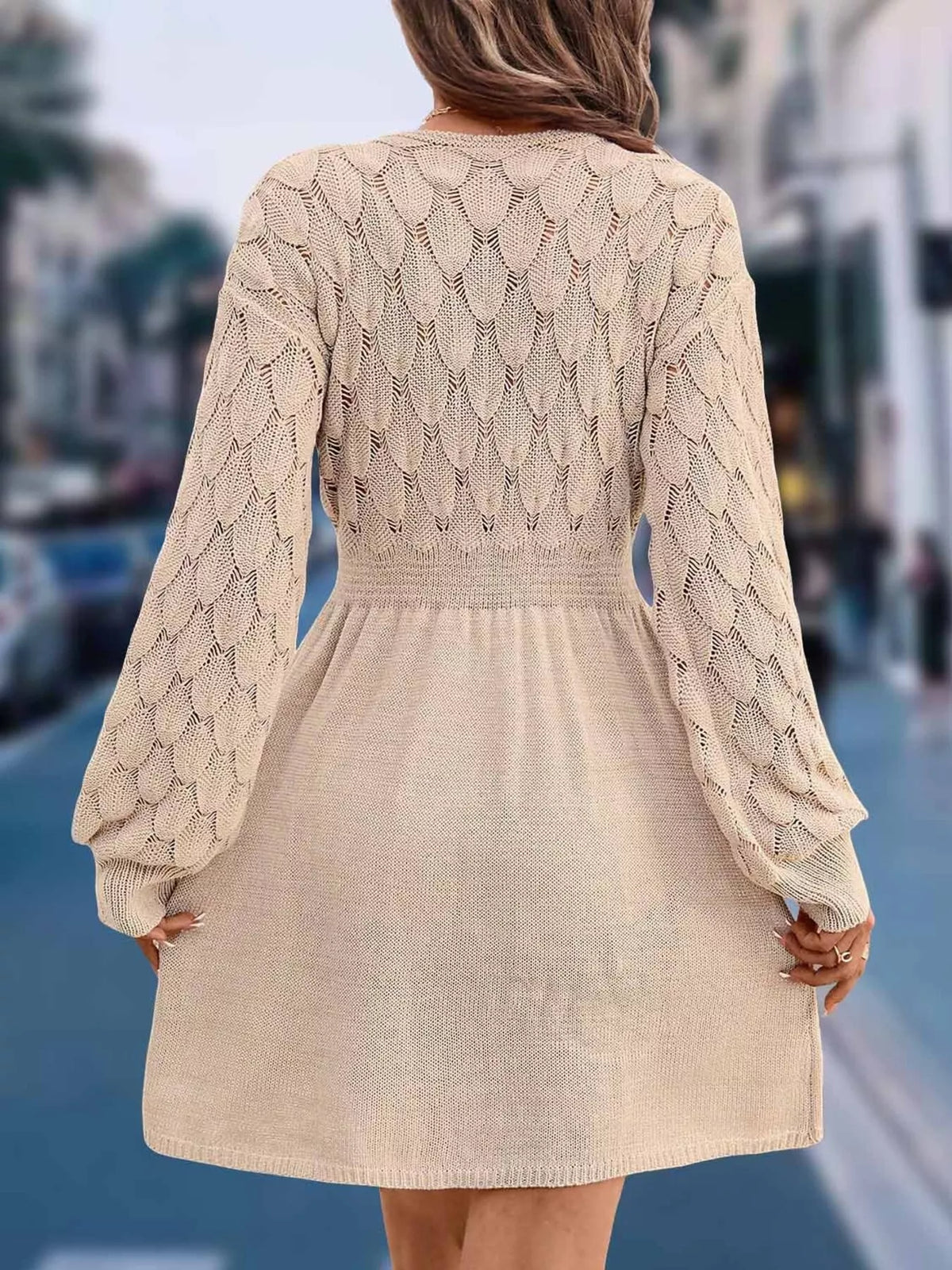 V-Neck Long Sleeve Sweater Dress, view 4