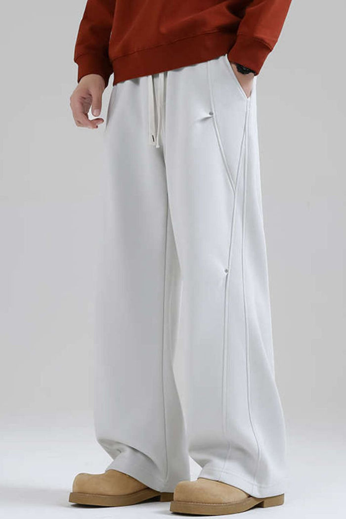 Men's Plus Size Loose-Fit Drawstring Casual Pants in Light Gray