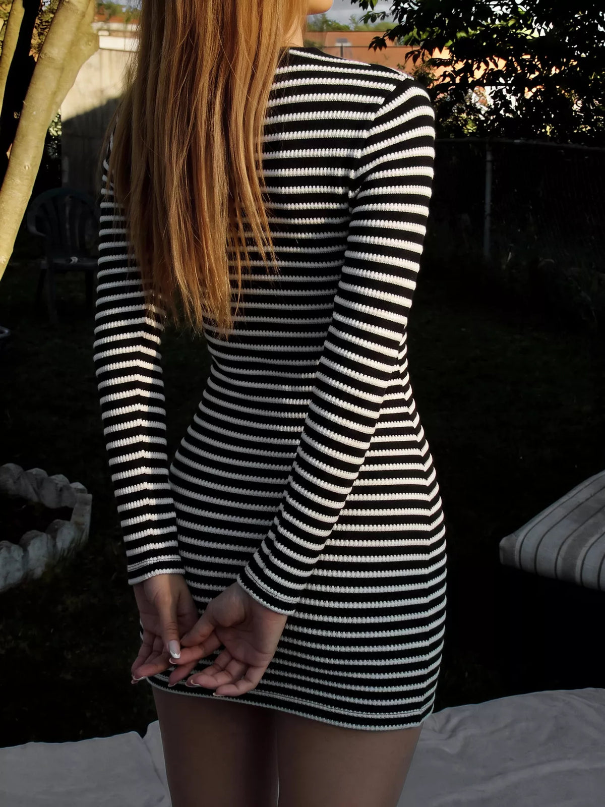 Striped Ribbed Bodycon Mini Dress