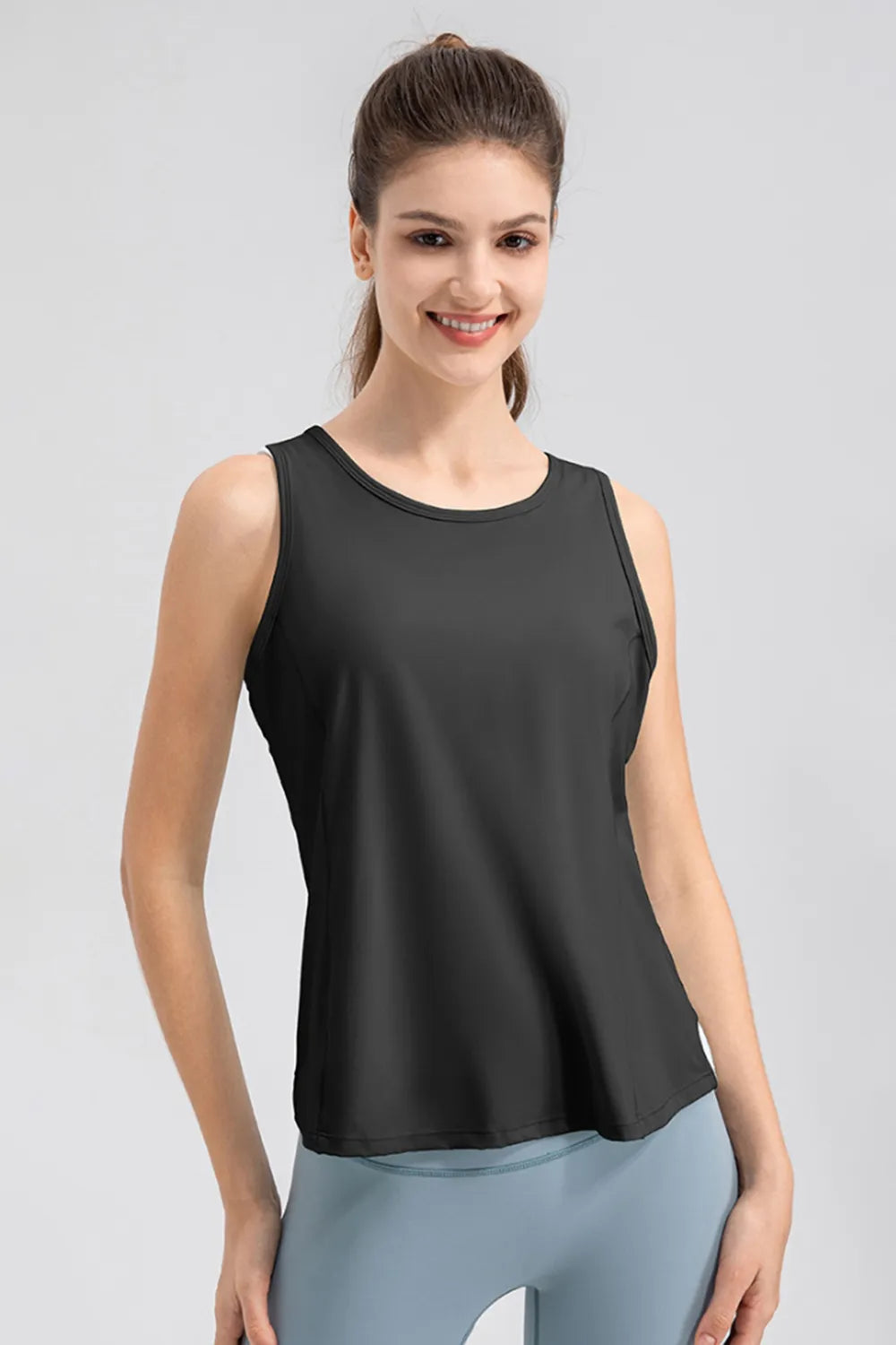 Wide Strap Round Neck Active Tank - Lilixa.store