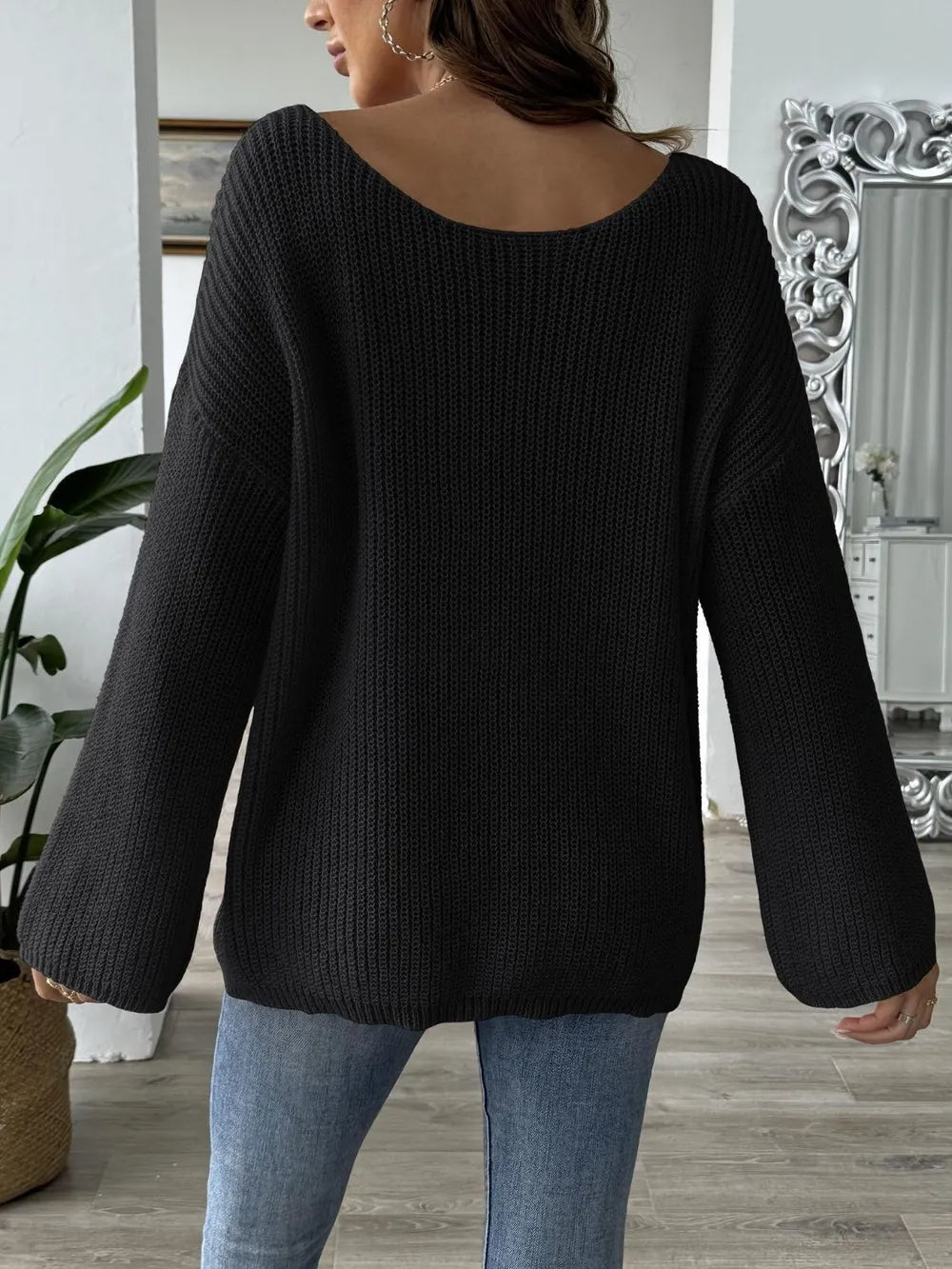 Bow Boat Neck Long Sleeve Sweater - Lilixa.store