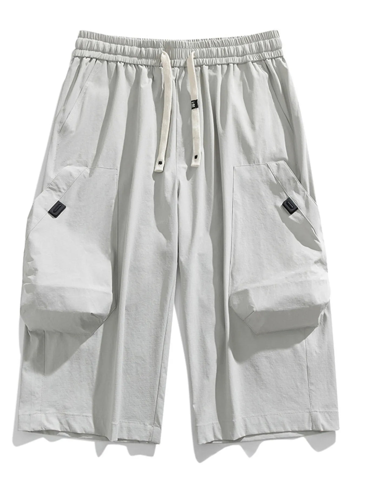 Men's Plus Size Casual Cargo Capris with Drawstring Waist in Light Gray