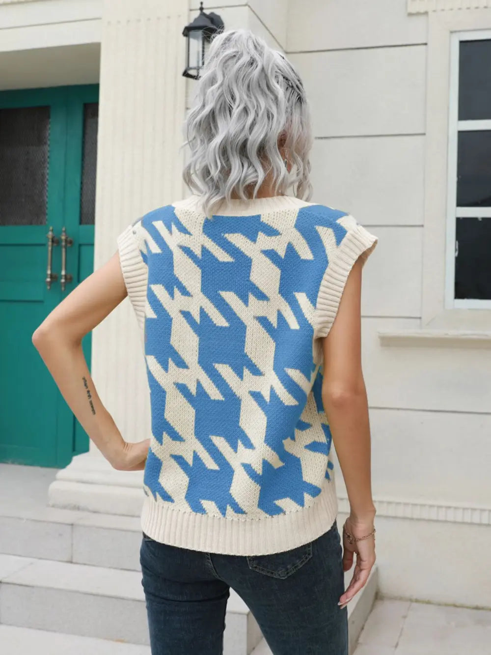 Houndstooth V-Neck Sweater Vest, view 4