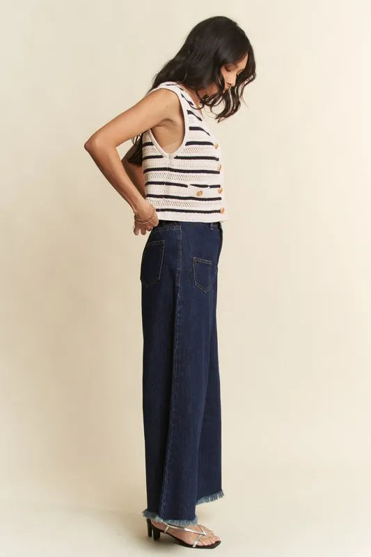 Davi & Dani Sleeveless Cropped Striped Sweater Knit Vest Top - Lilixa.store