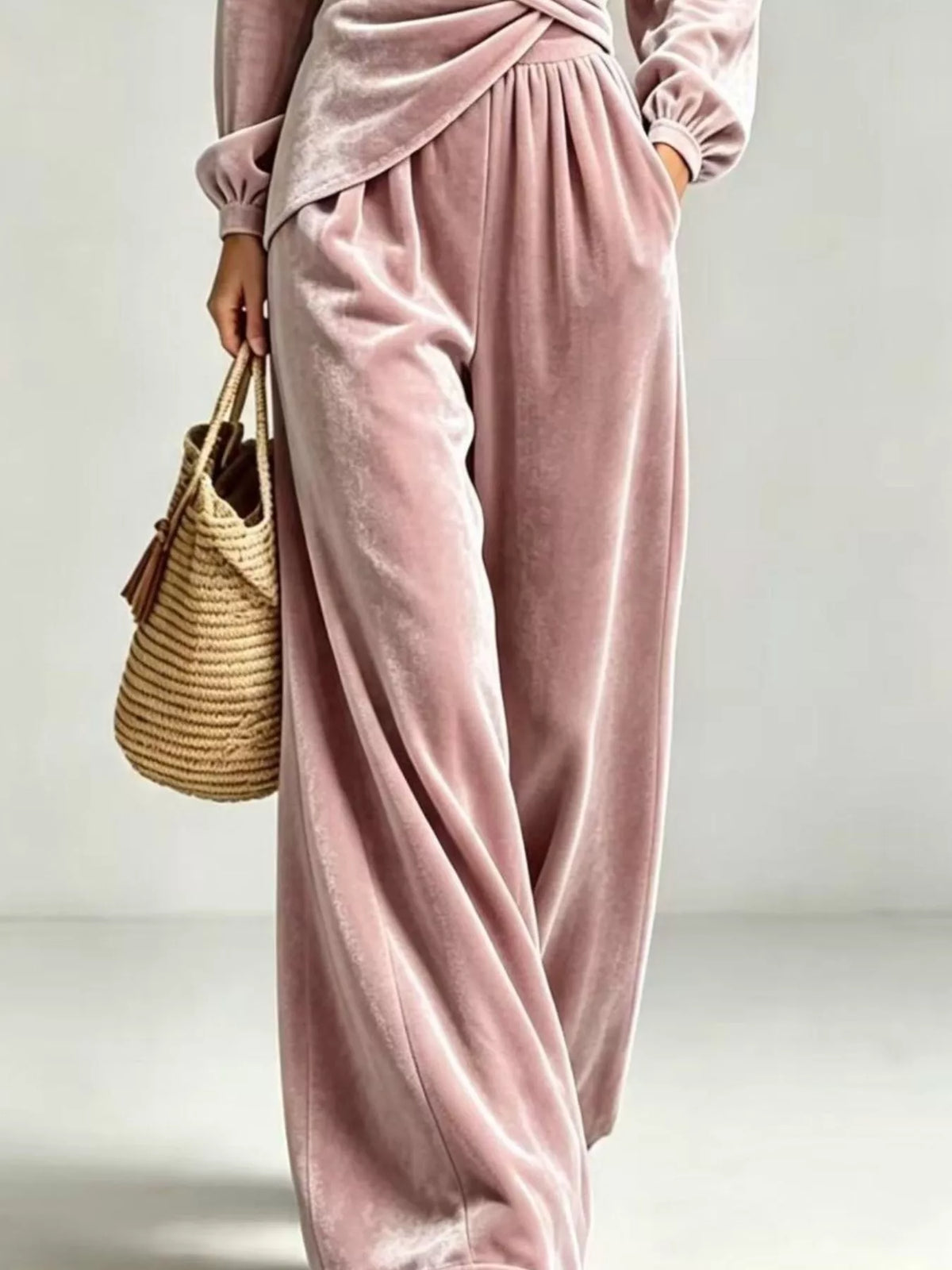 Velvet Wrap-Front Top and Pants Set