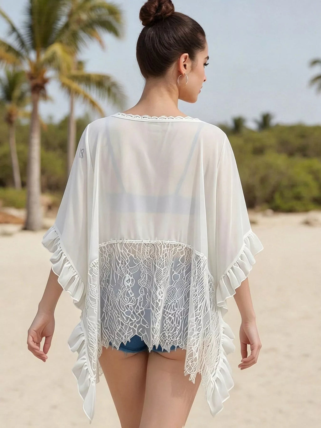 Lace Trim Flowy Cover-Up - Lilixa.store