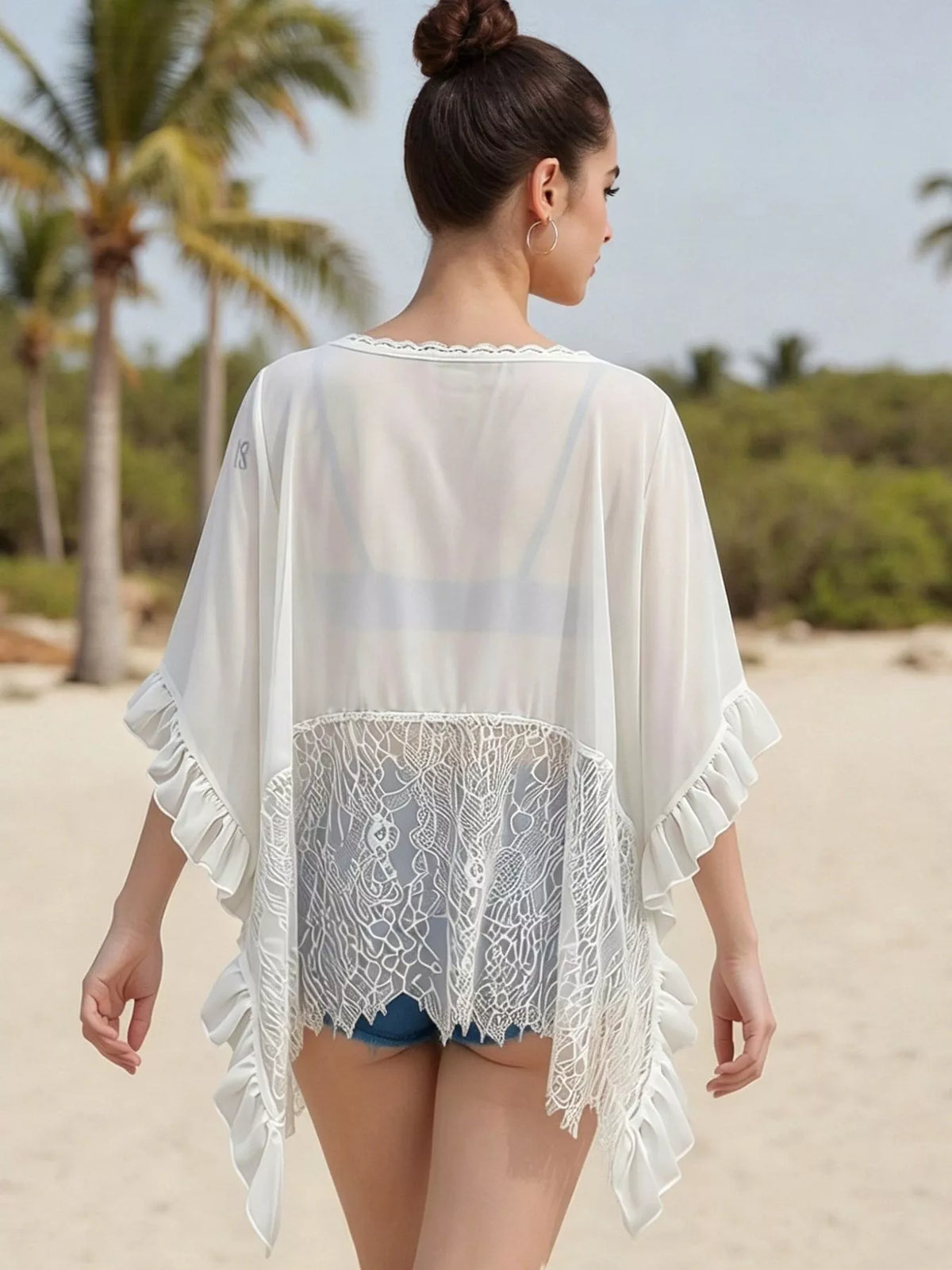 Lace Trim Flowy Cover-Up - Lilixa.store