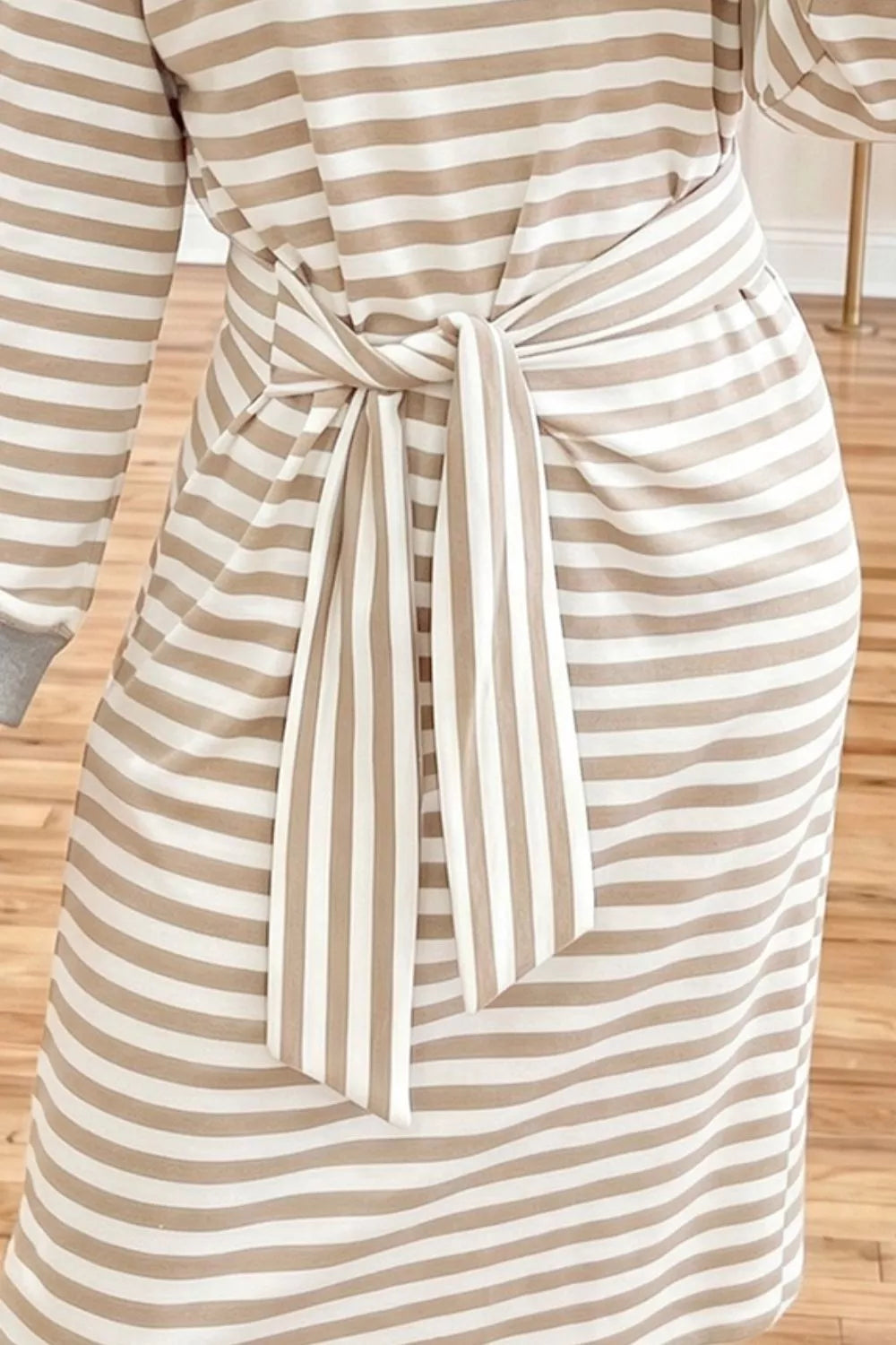 Stripe Striped Colorblock Cuffs Round Neck Long Sleeve Shift Dress