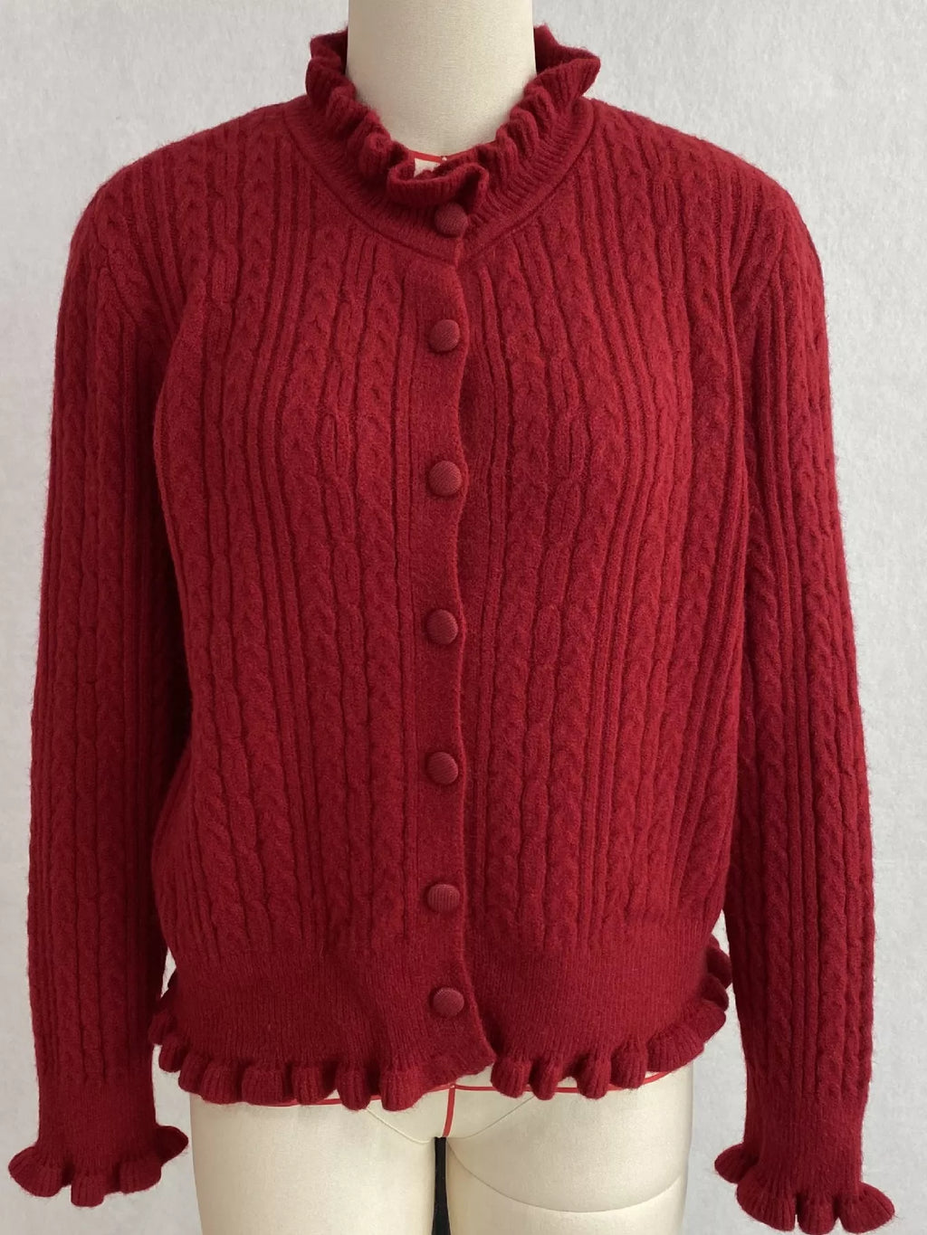 Cable-Knit Ruffle-Trim Cardigan, view 15