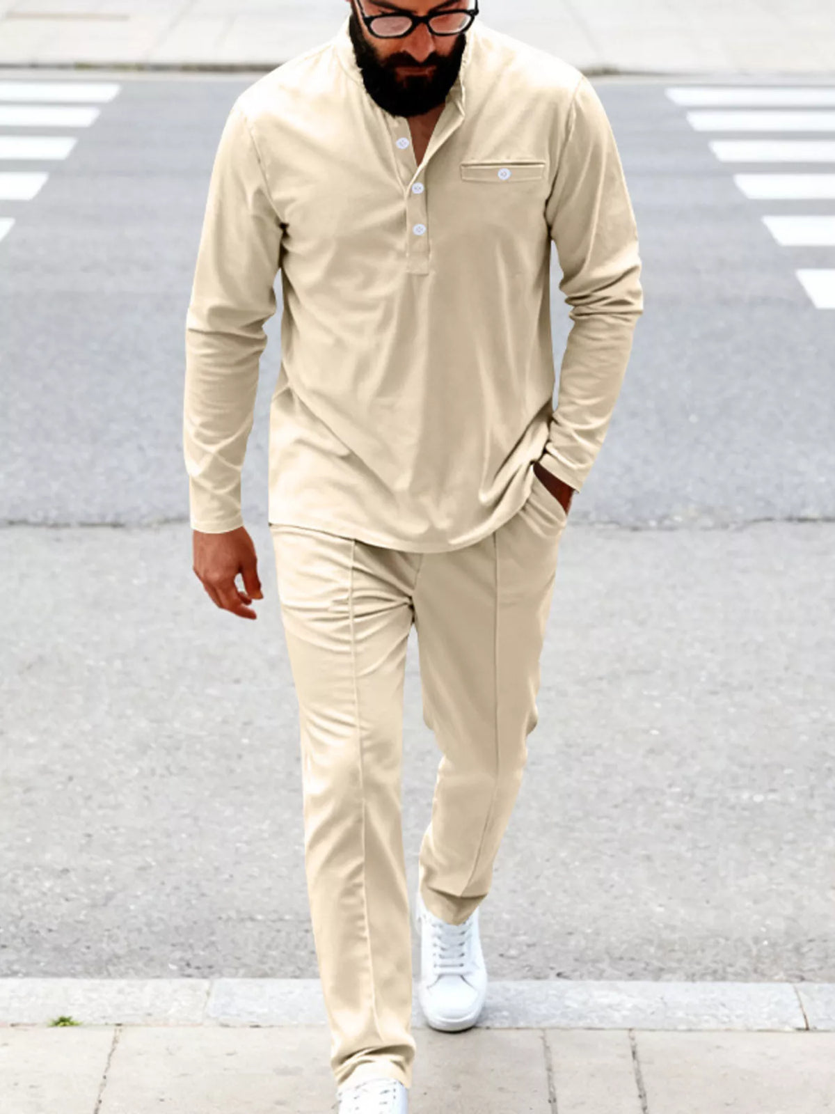 Men's Full Size Casual Long Sleeve Henley Top and Drawstring Joggers Set Plus Size - Lilixa.store