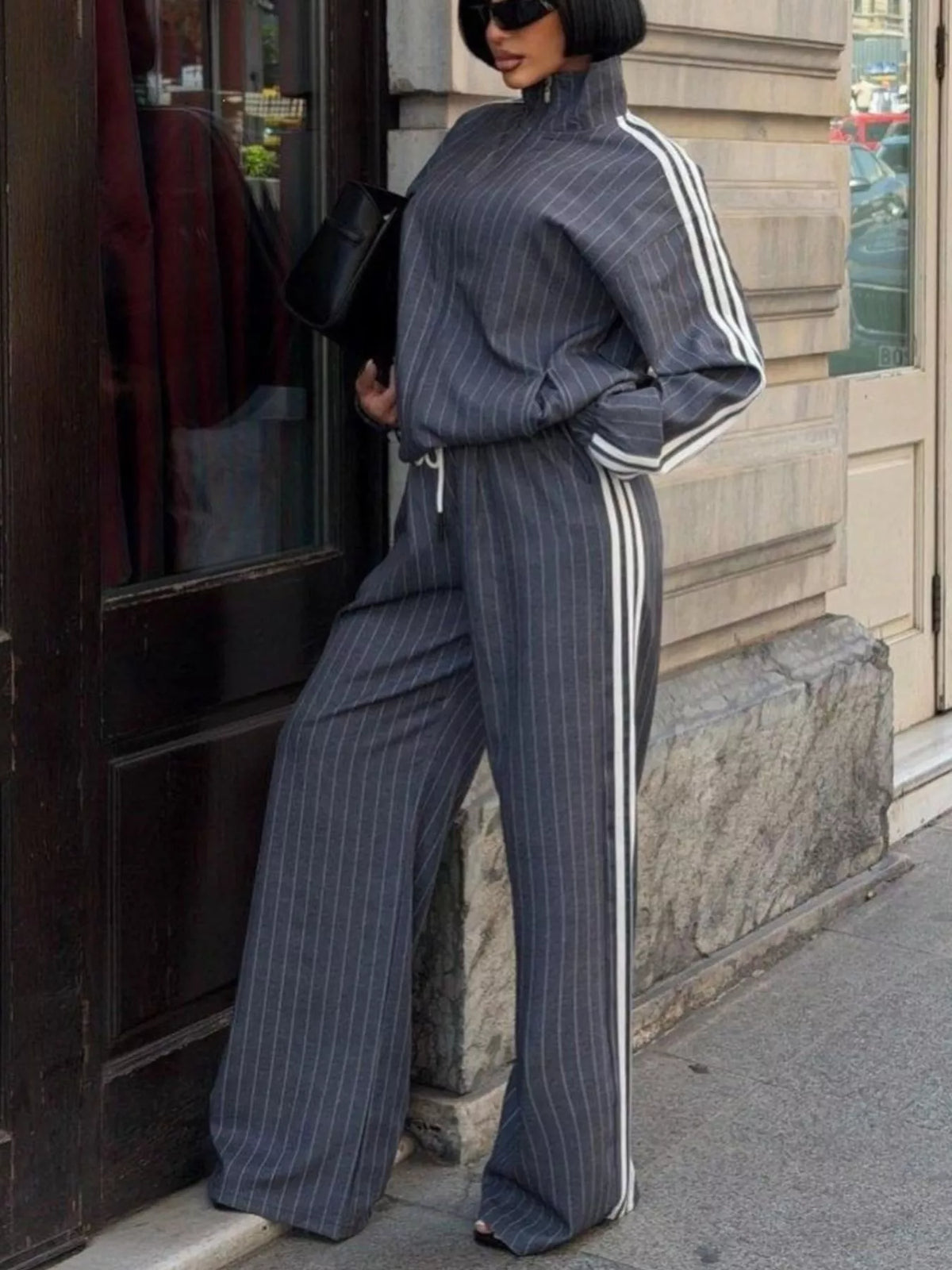 Side Stripe Zip Up Jacket and Pants Set - Lilixa.store