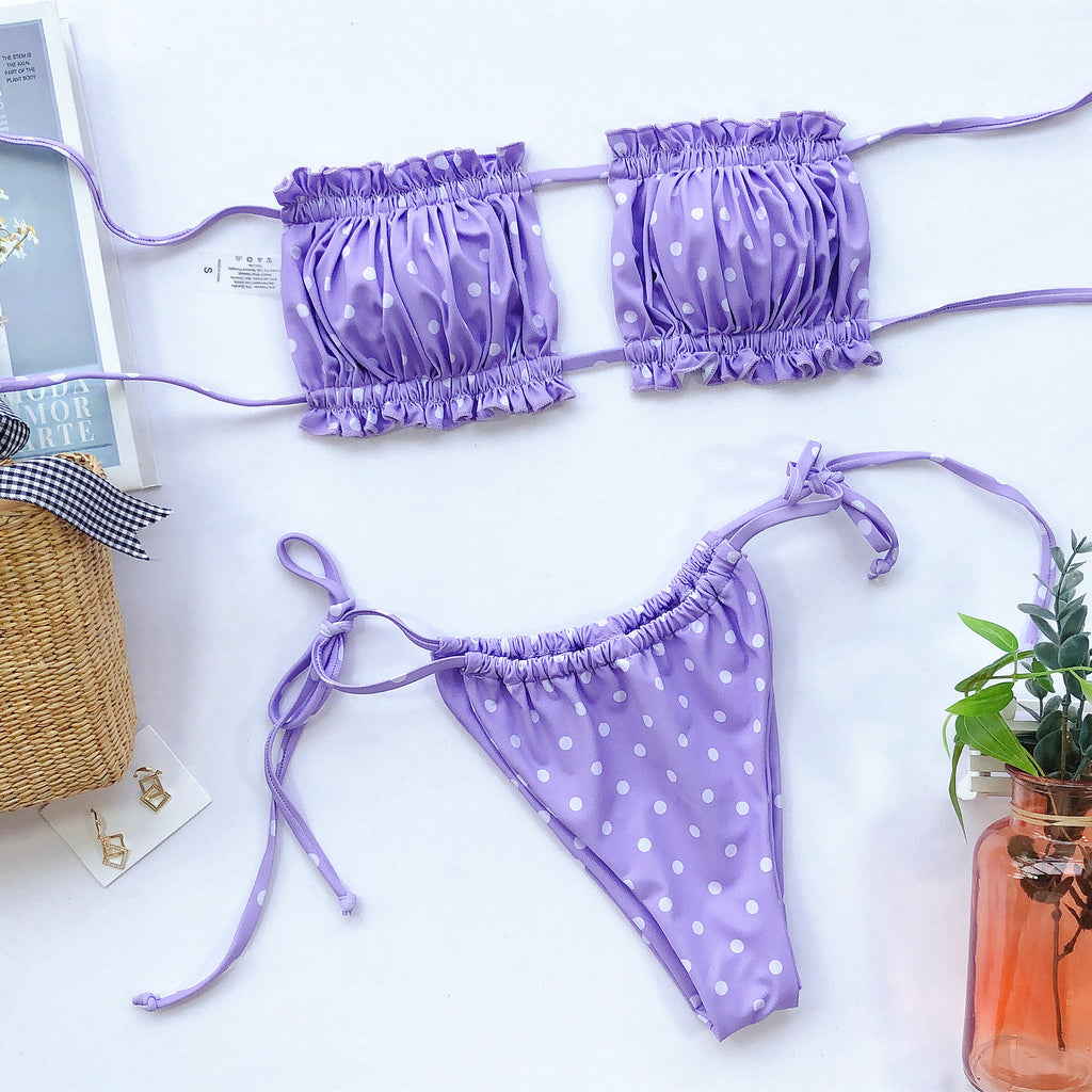 Frill Trim Ruched Bikini Set - Lilixa.store