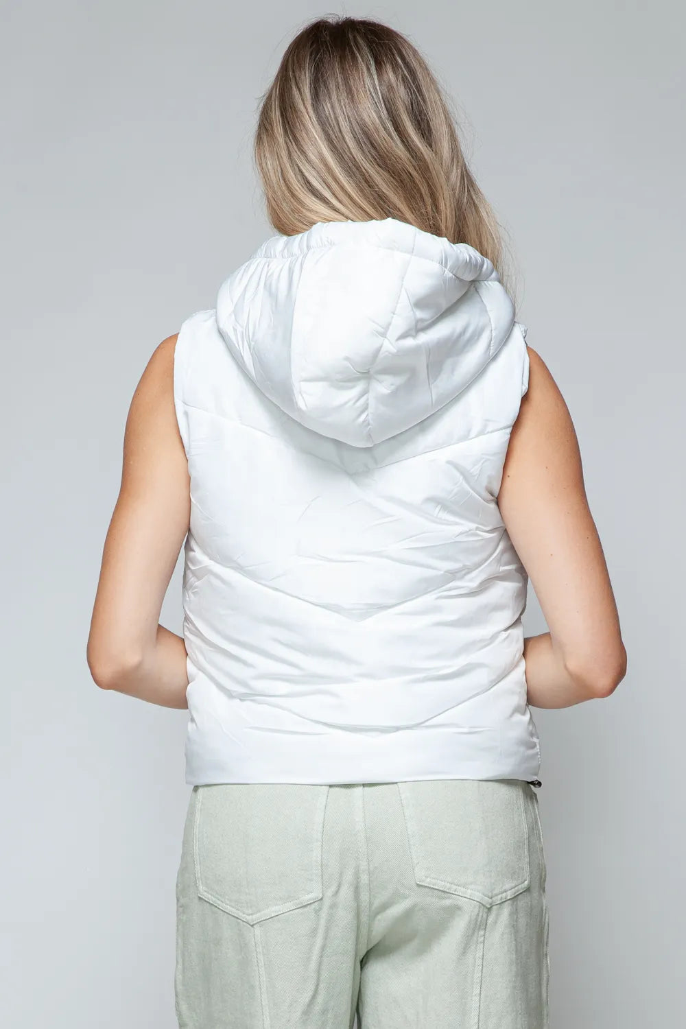 Snobbish Zip Up Quilted Hooded Vest in White, view 3