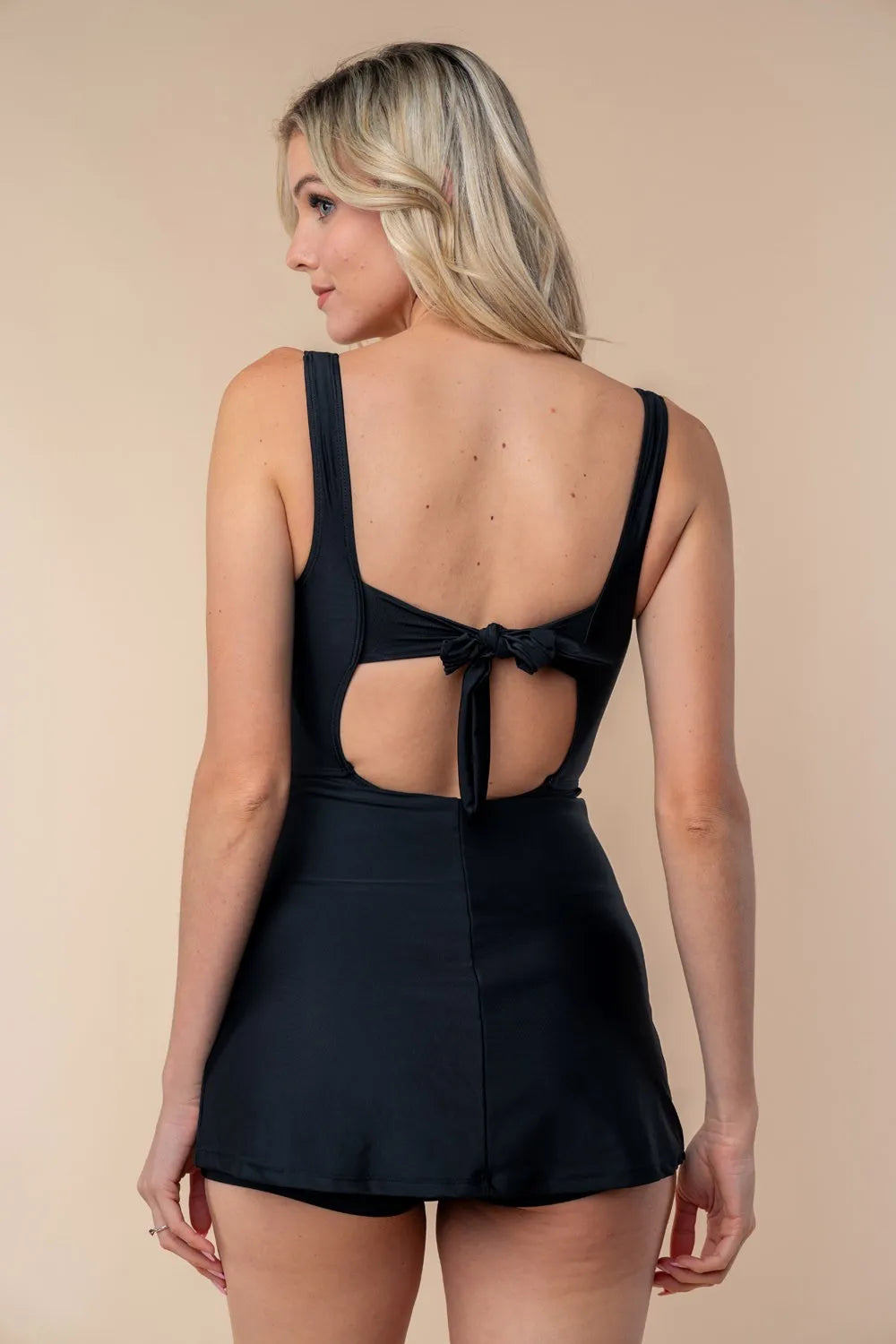 White Birch Full Size Sleeveless Tie Back Performance Knit Swim Dress - Lilixa.store
