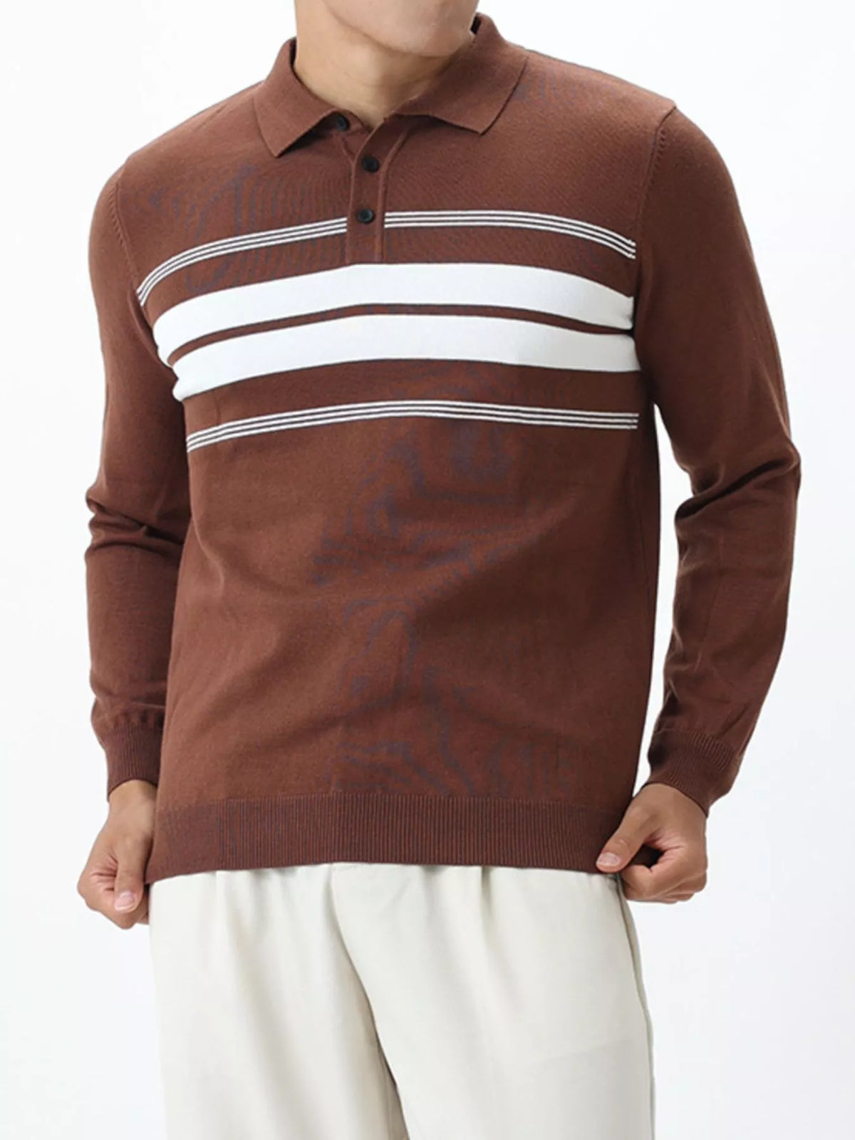 Men's Plus Size Button Detail Striped Knit Top - Lilixa.store