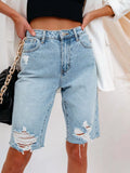 High-Waisted Distressed Denim Shorts - Lilixa.store