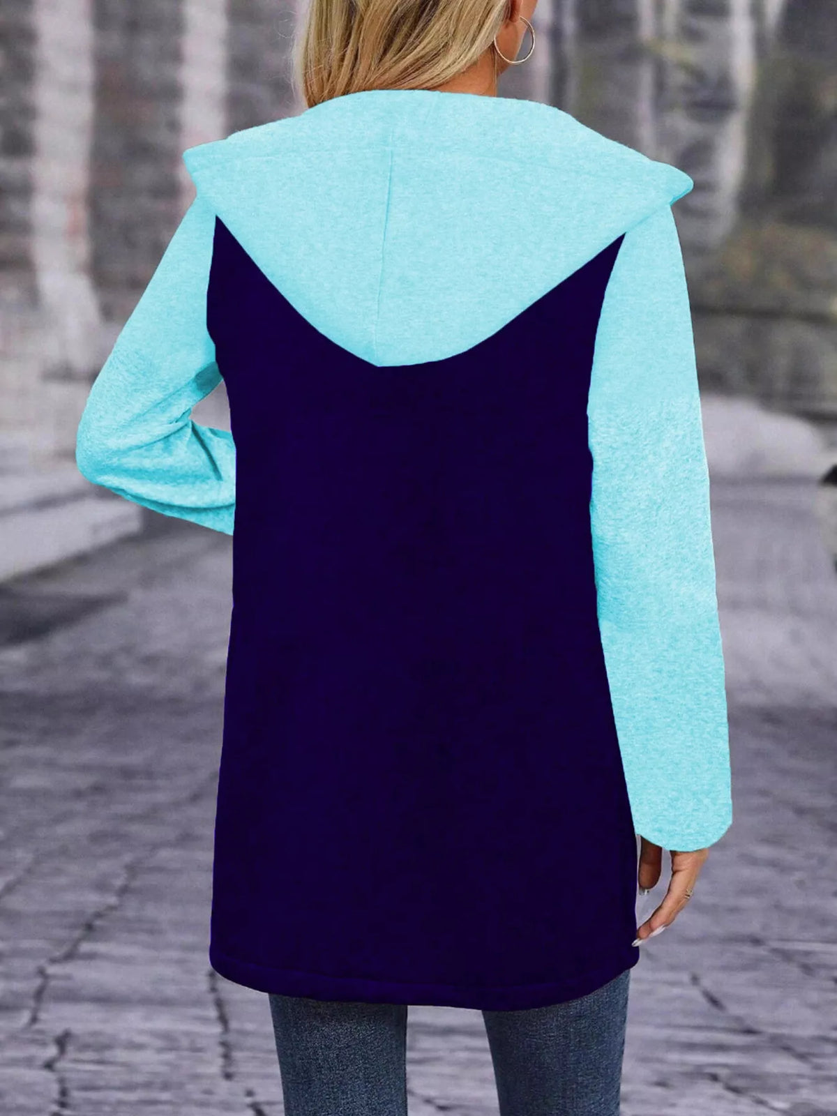 Full Size Zip Up Hooded Longline Outerwear Plus Size, view 4