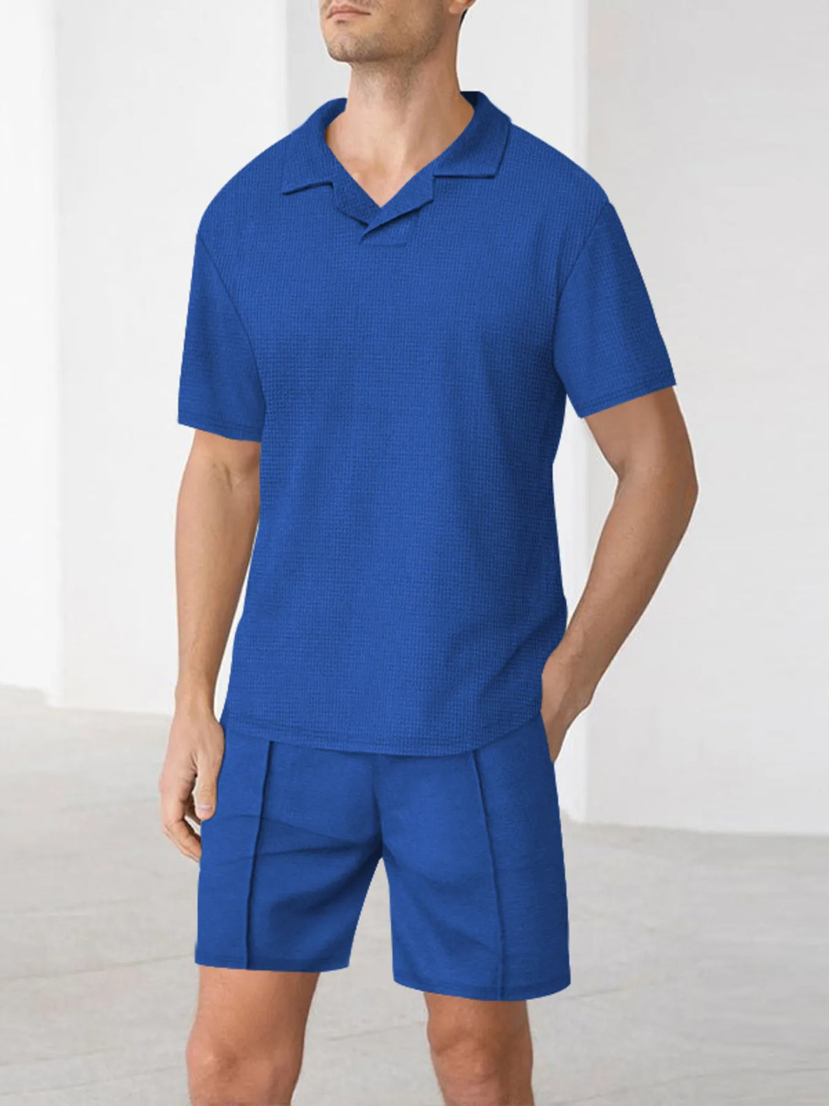 Men's Full Size Short Sleeve Top and Shorts Matching Set Plus Size in Royal Blue
