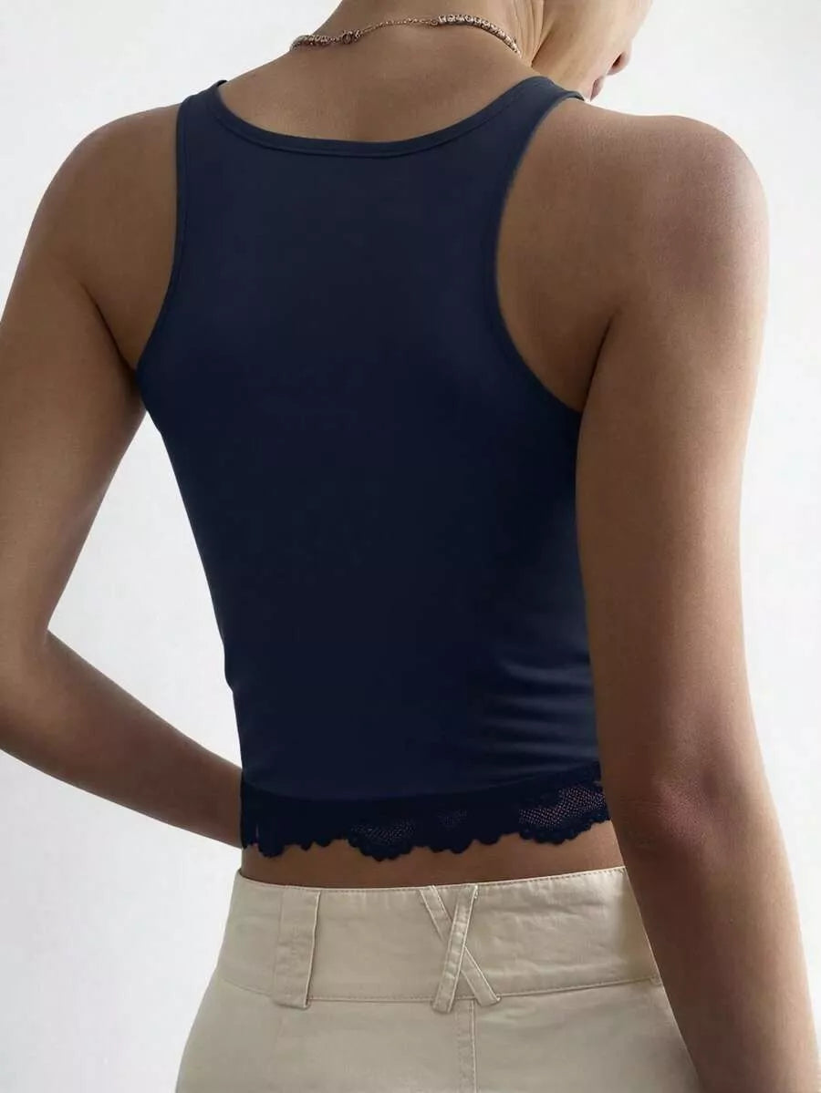 Lace Detail Wide Strap Tank - Lilixa.store