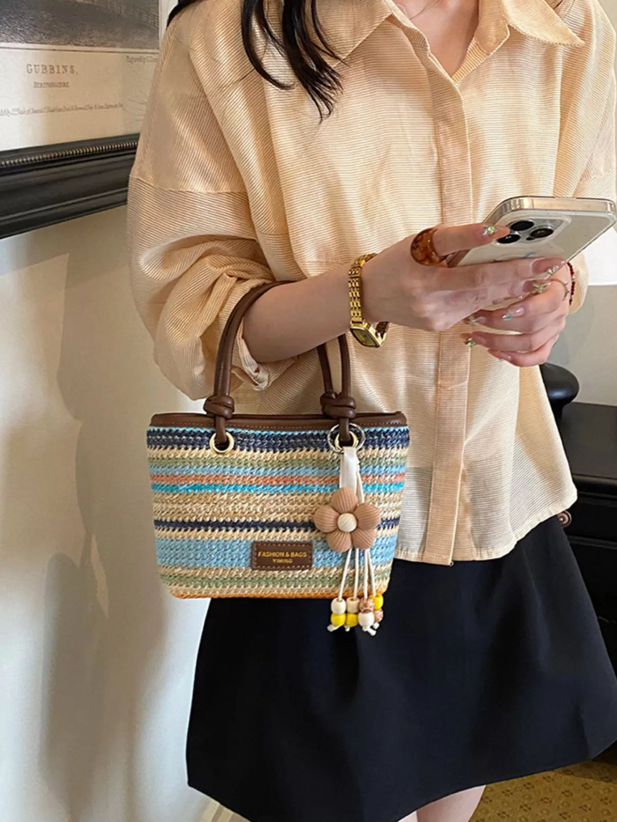 Striped Woven Handbag