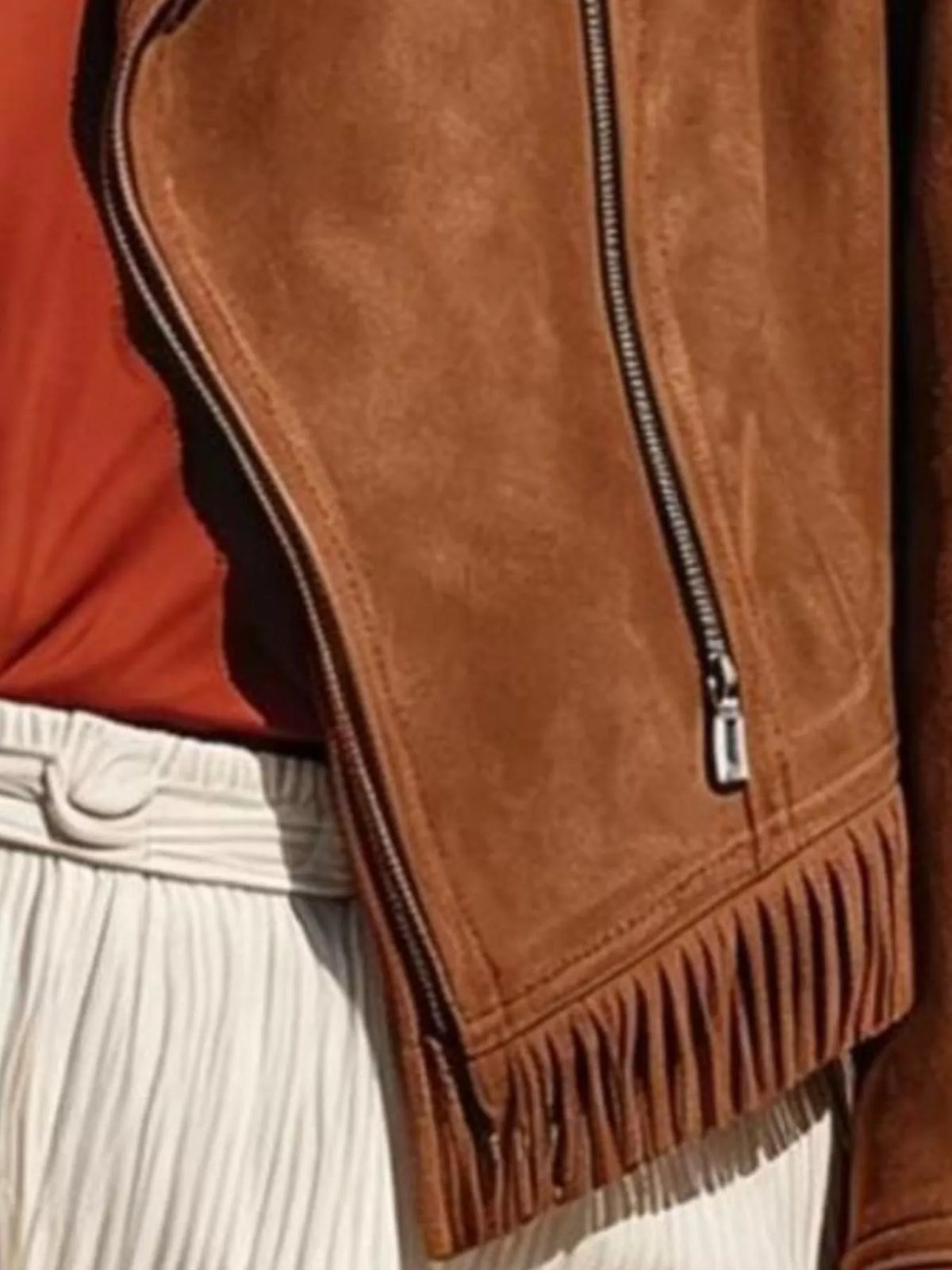 Faux Suede Fringe Moto Jacket, view 4