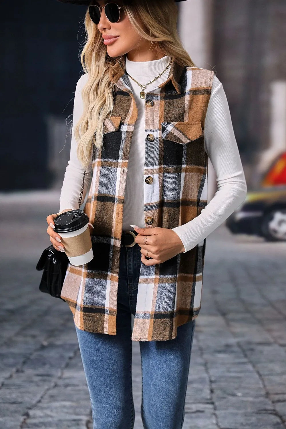 Plaid Button Up Vest Coat - Lilixa.store