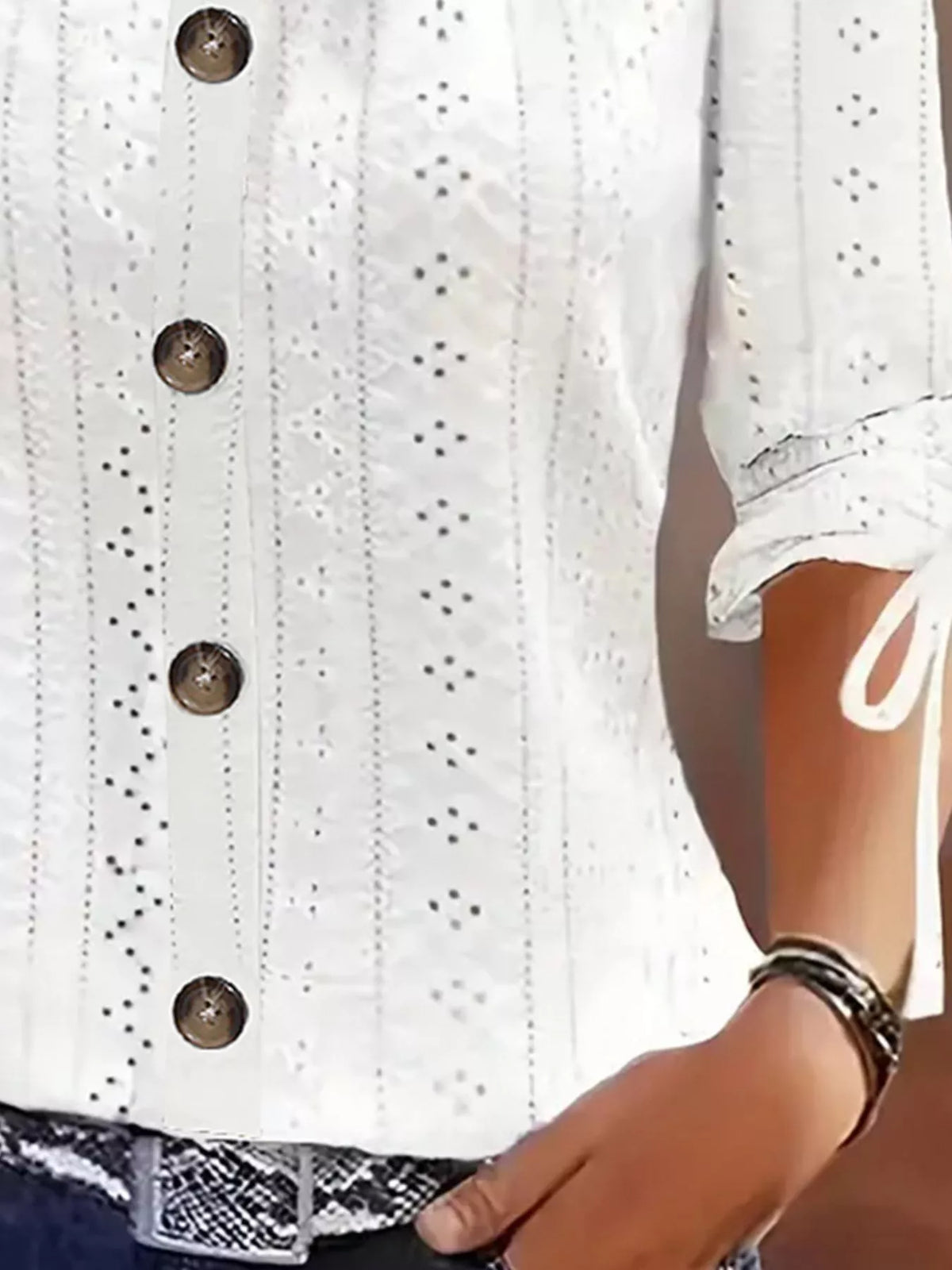 Eyelet Tie-Sleeve Detail Top, view 2