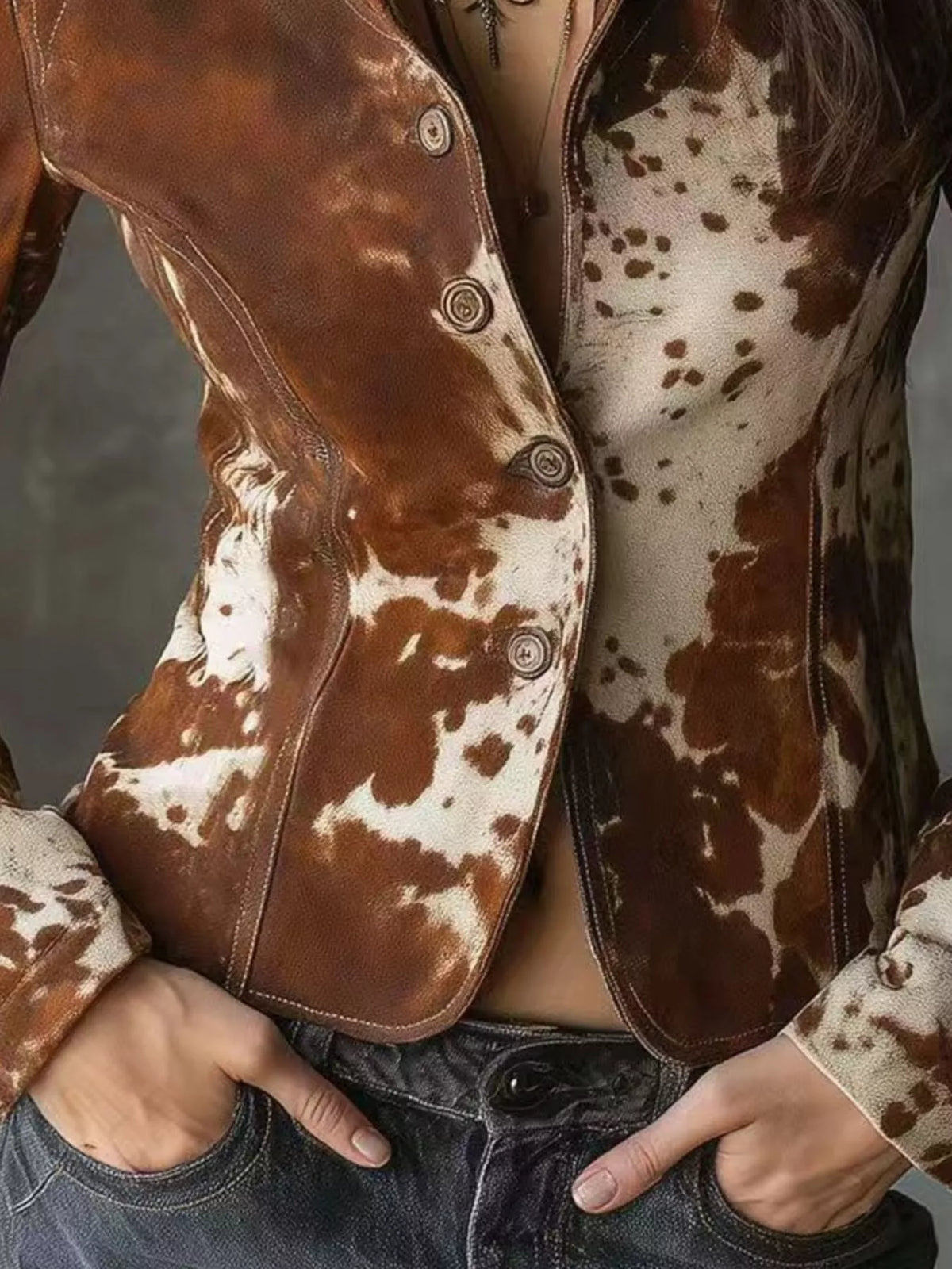 Cow Print Button Up Jacket