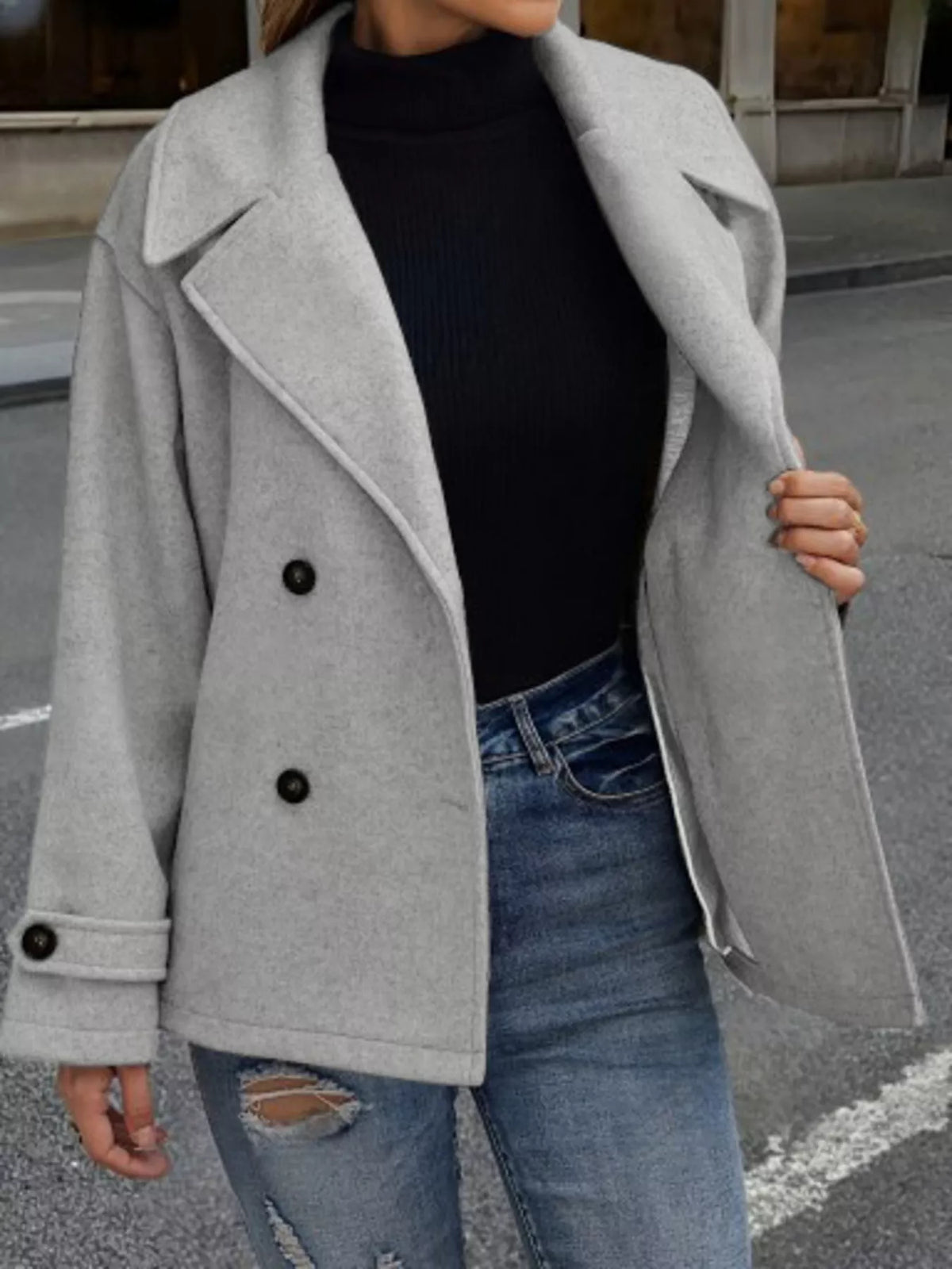 Double-Breasted Wool Blend Casual Jacket, view 6