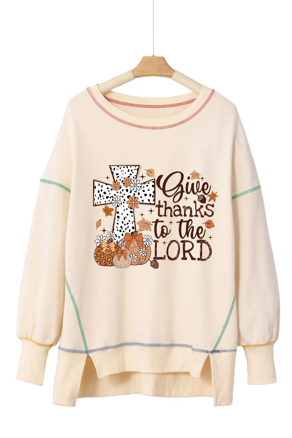 High-Low Contrast Stitching Round Neck Sweatshirt - Lilixa.store