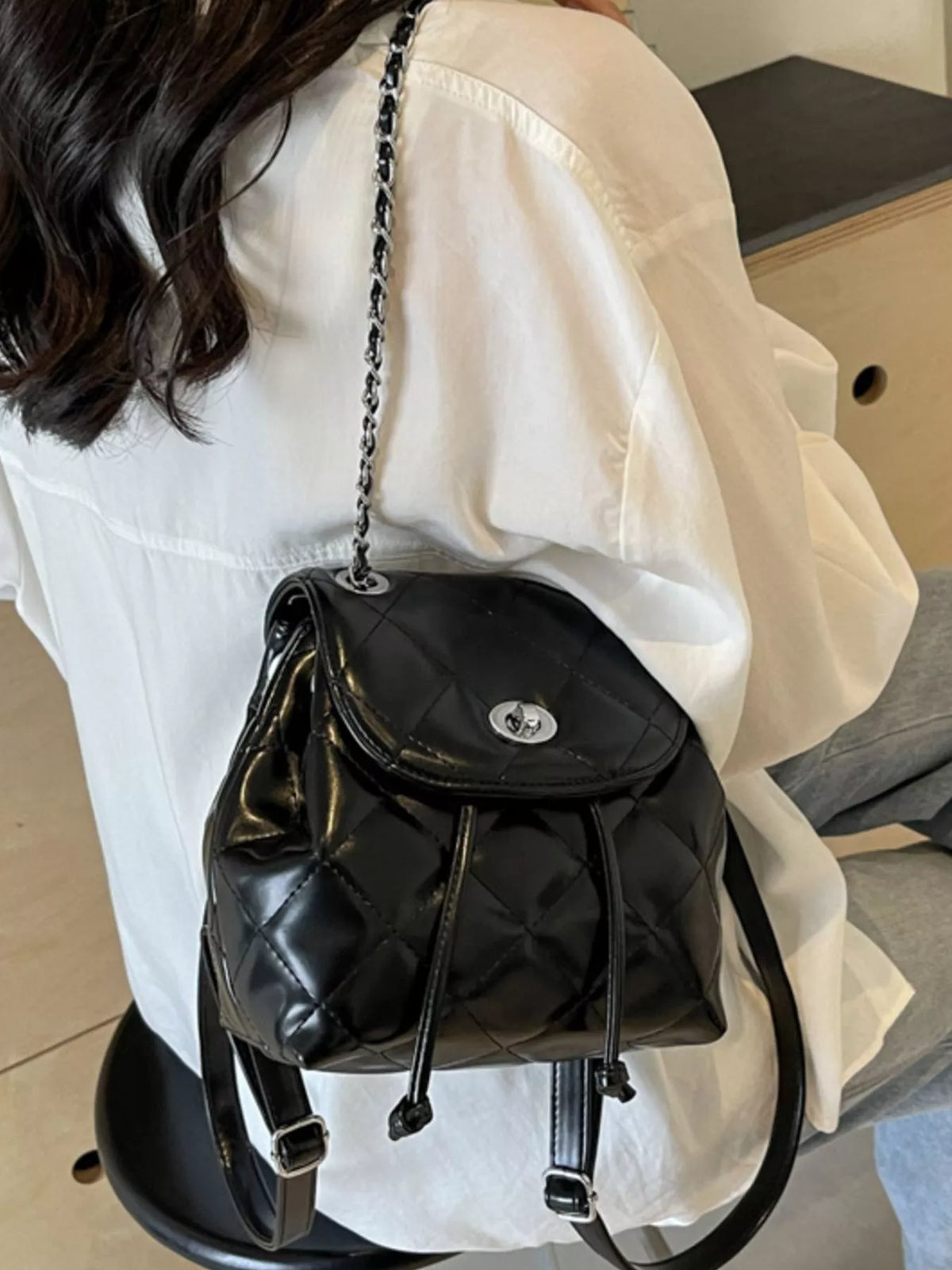 Quilted Chain Backpack Bag - Lilixa.store