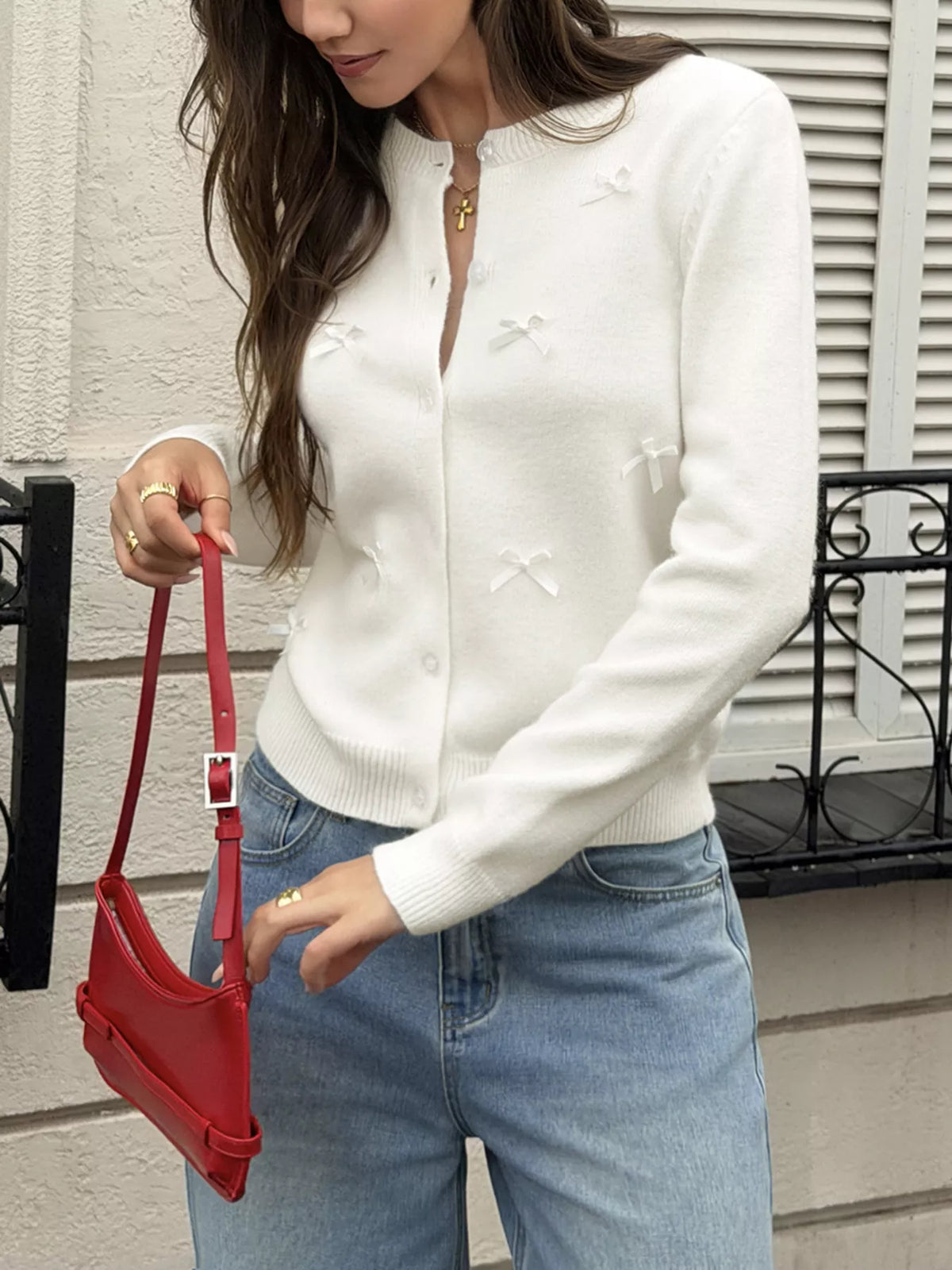 Bow Button Up Knit Cardigan - Lilixa.store
