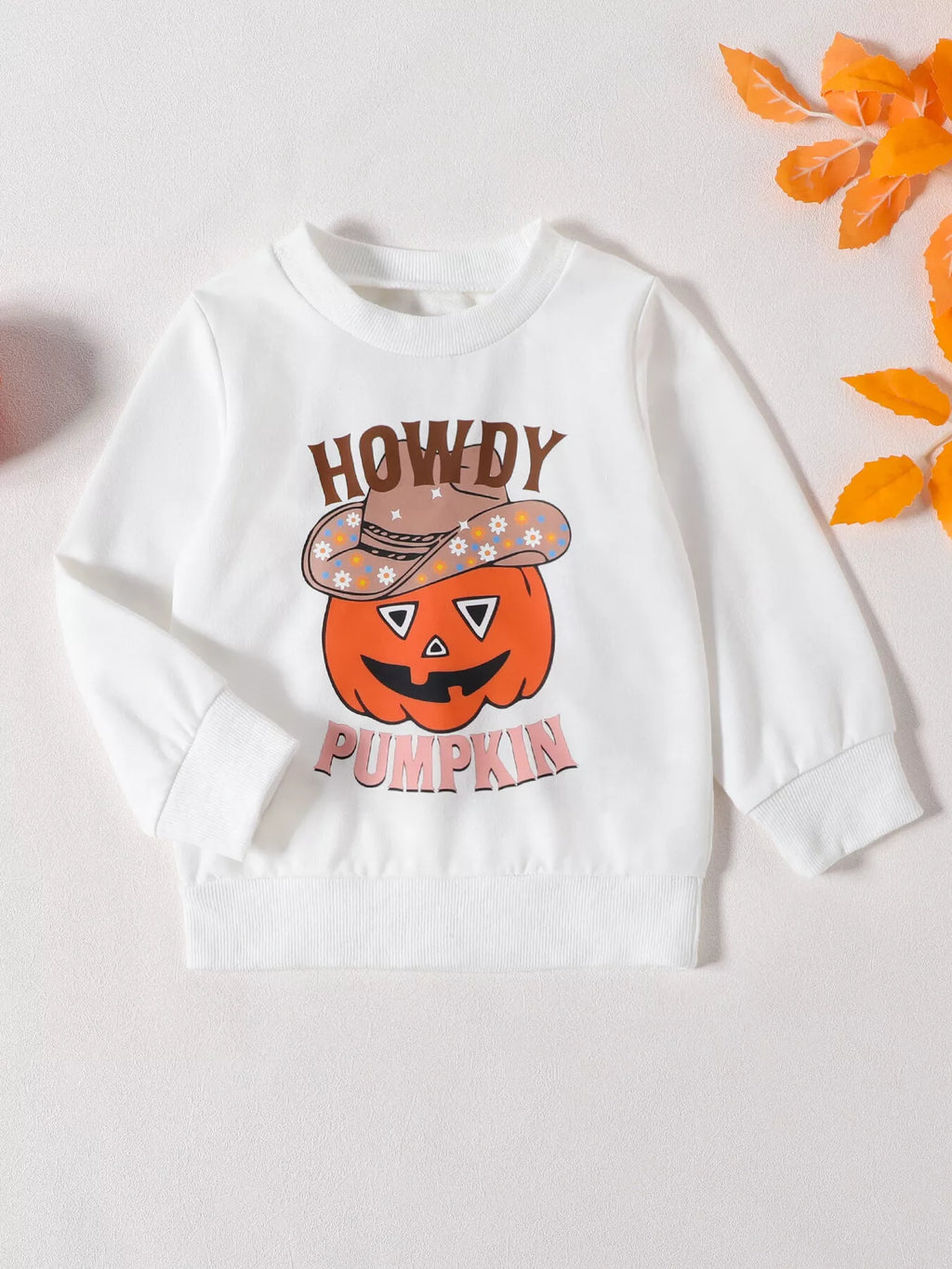 Children's Howdy Pumpkin Graphic Long Sleeve Sweatshirt and Ribbed Bell Pants Set - Lilixa.store