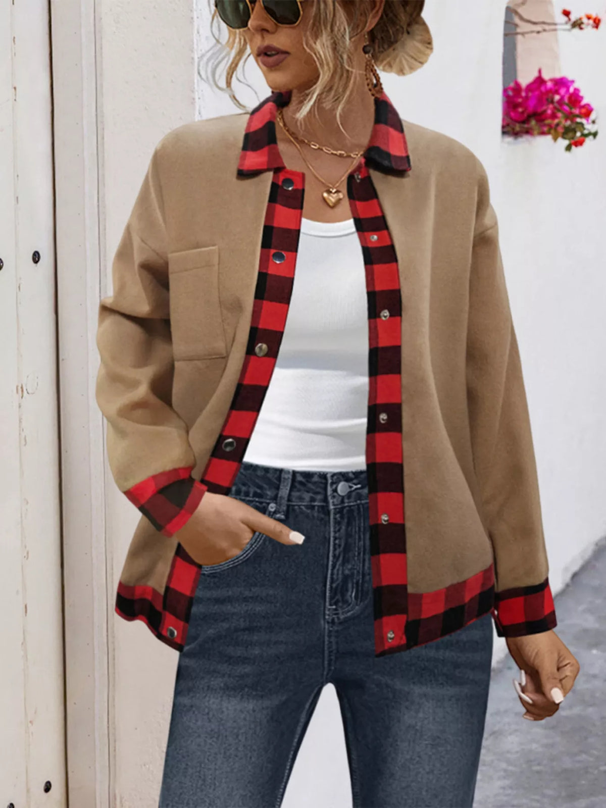 Plaid Button Up Casual Outerwear - Lilixa.store
