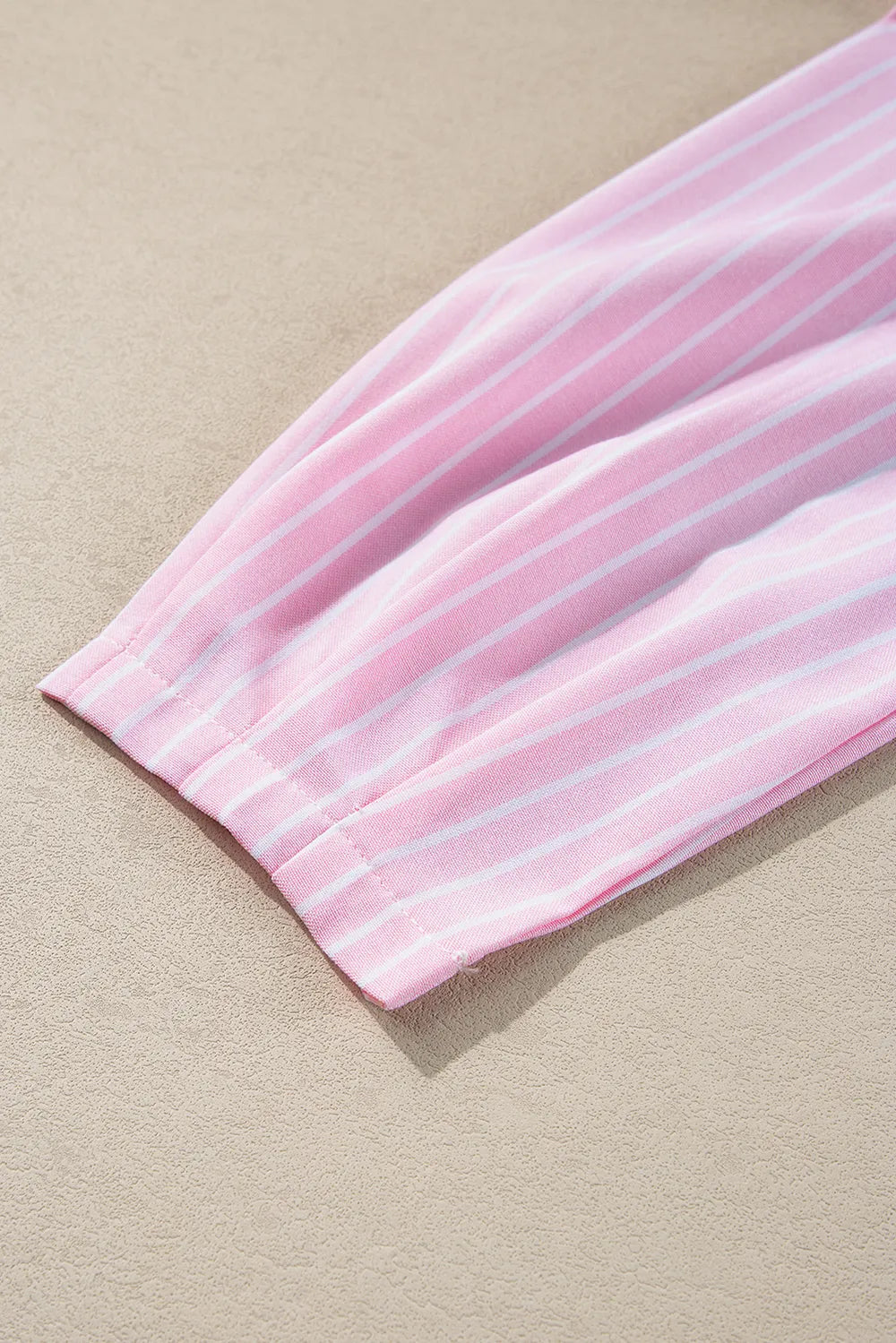 Tied Bow Striped Round Neck Blouse in Blush Pink, view 10