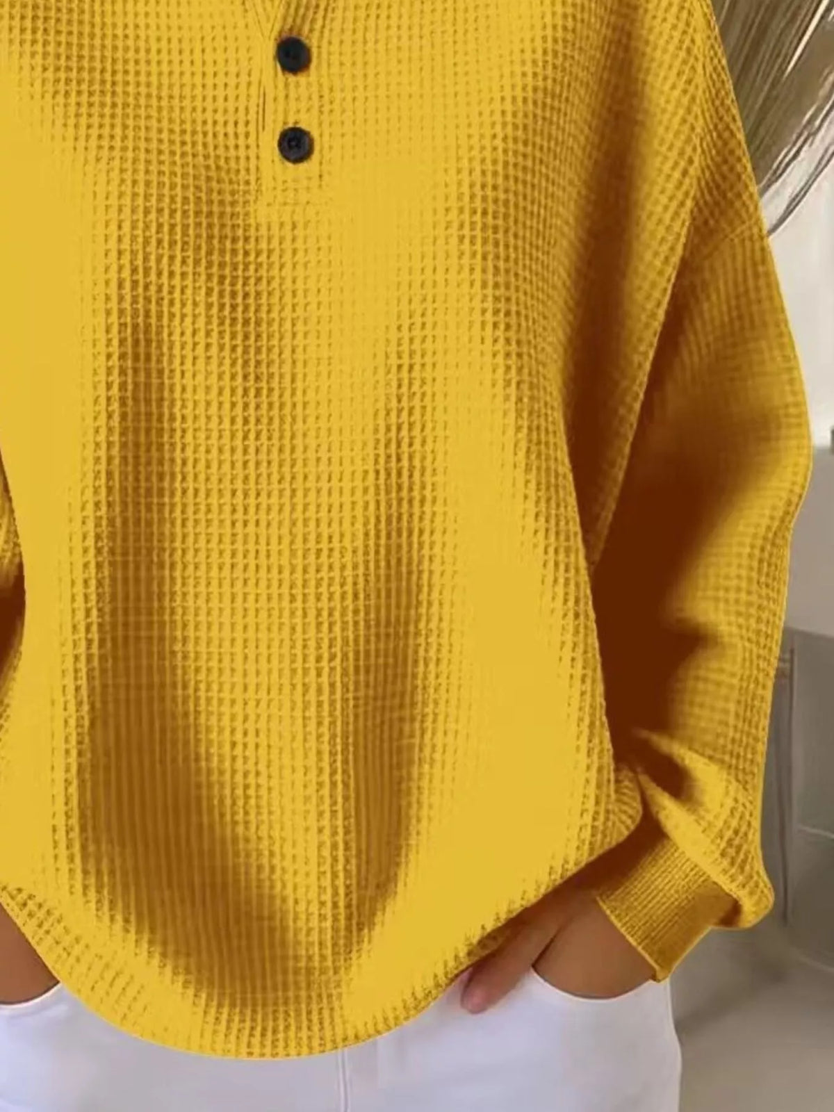 Full Size Waffle Knit Button Detail Top Plus Size - Lilixa.store