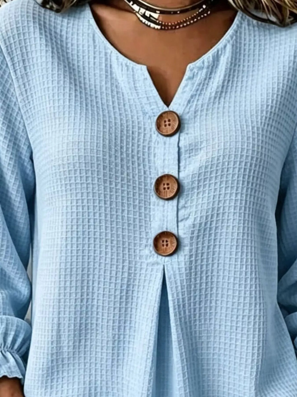 Waffle Knit Long Sleeve Top - Lilixa.store